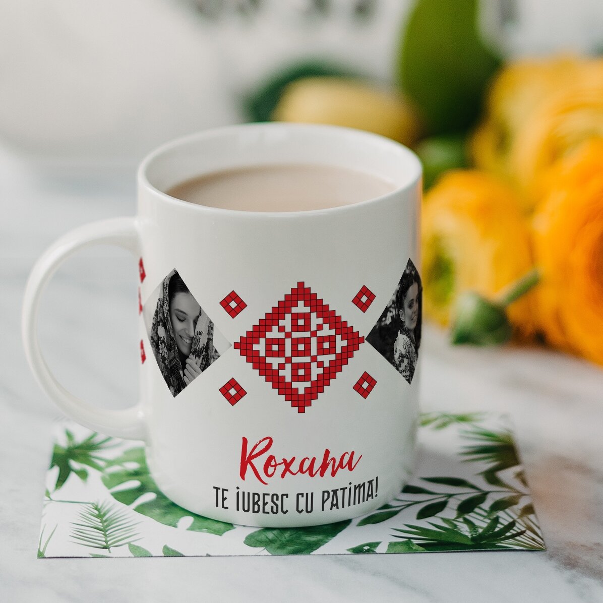 Spersonalizowany kubek z 2 zdjęciami i napisem – Kocham cię z pasją!