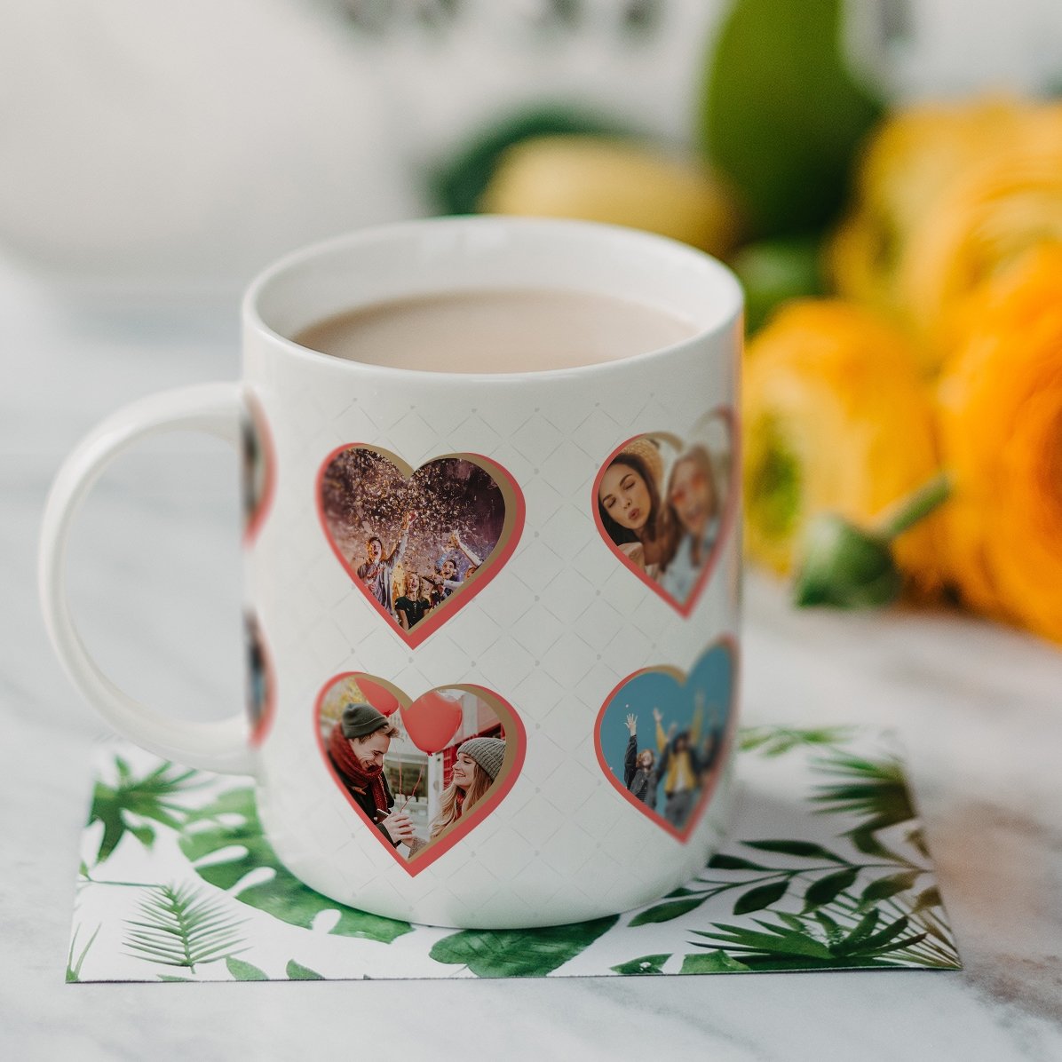 Personalised mug with 8 heart-shaped photos