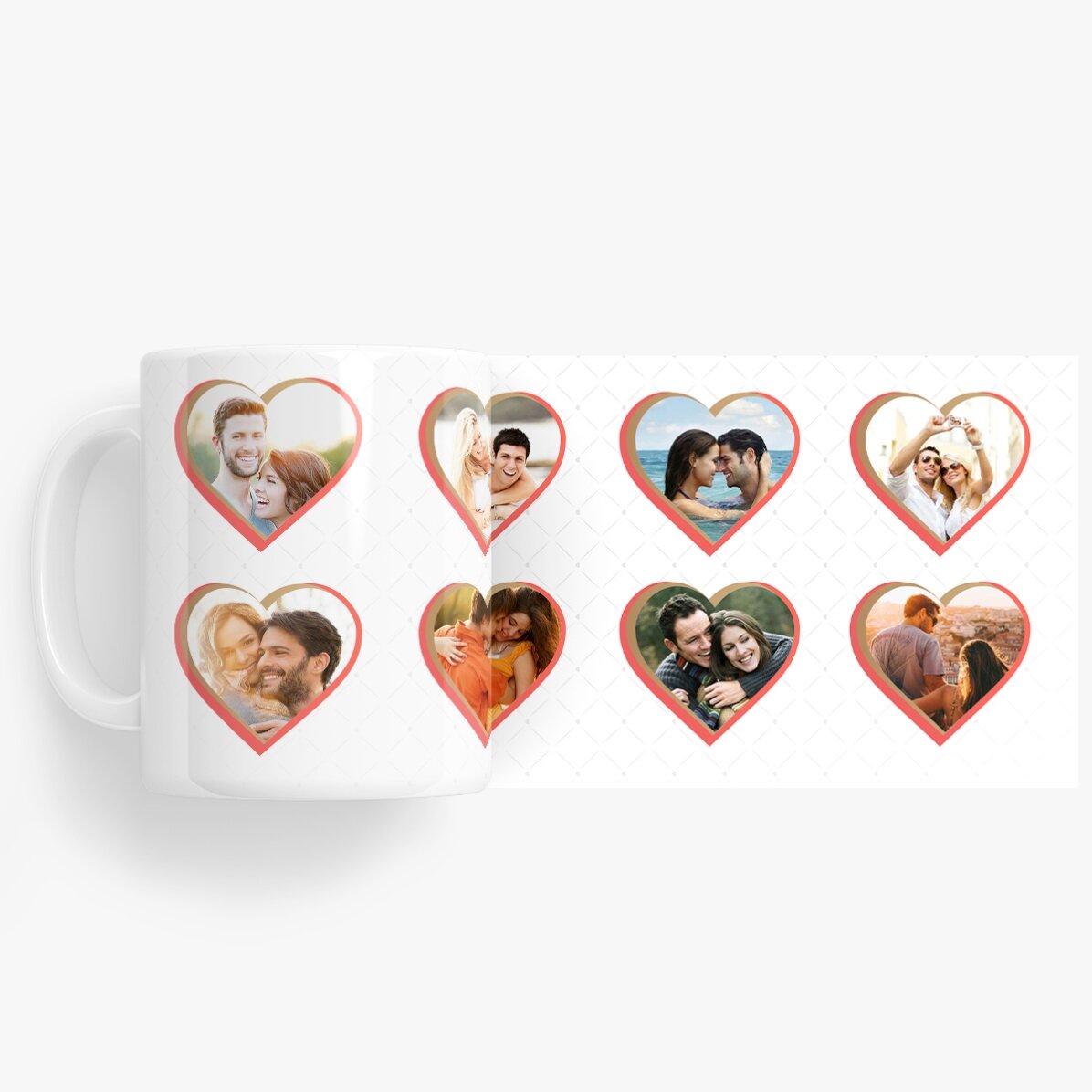 Personalised mug with 8 heart-shaped photos