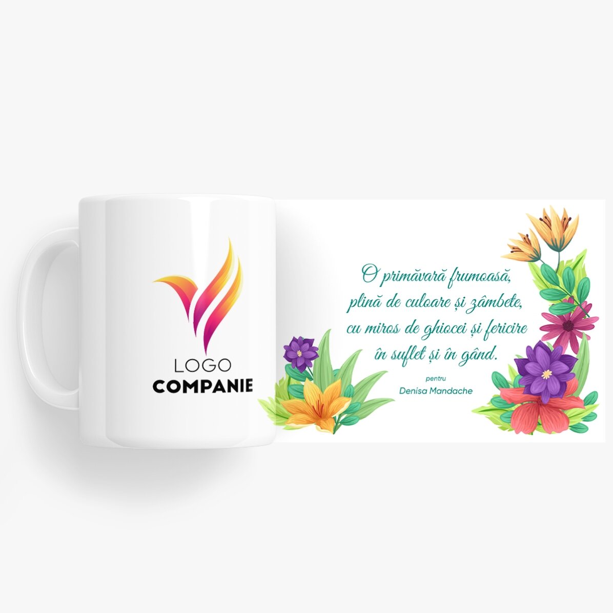 Personalised mug with logo and text - Spring flowers