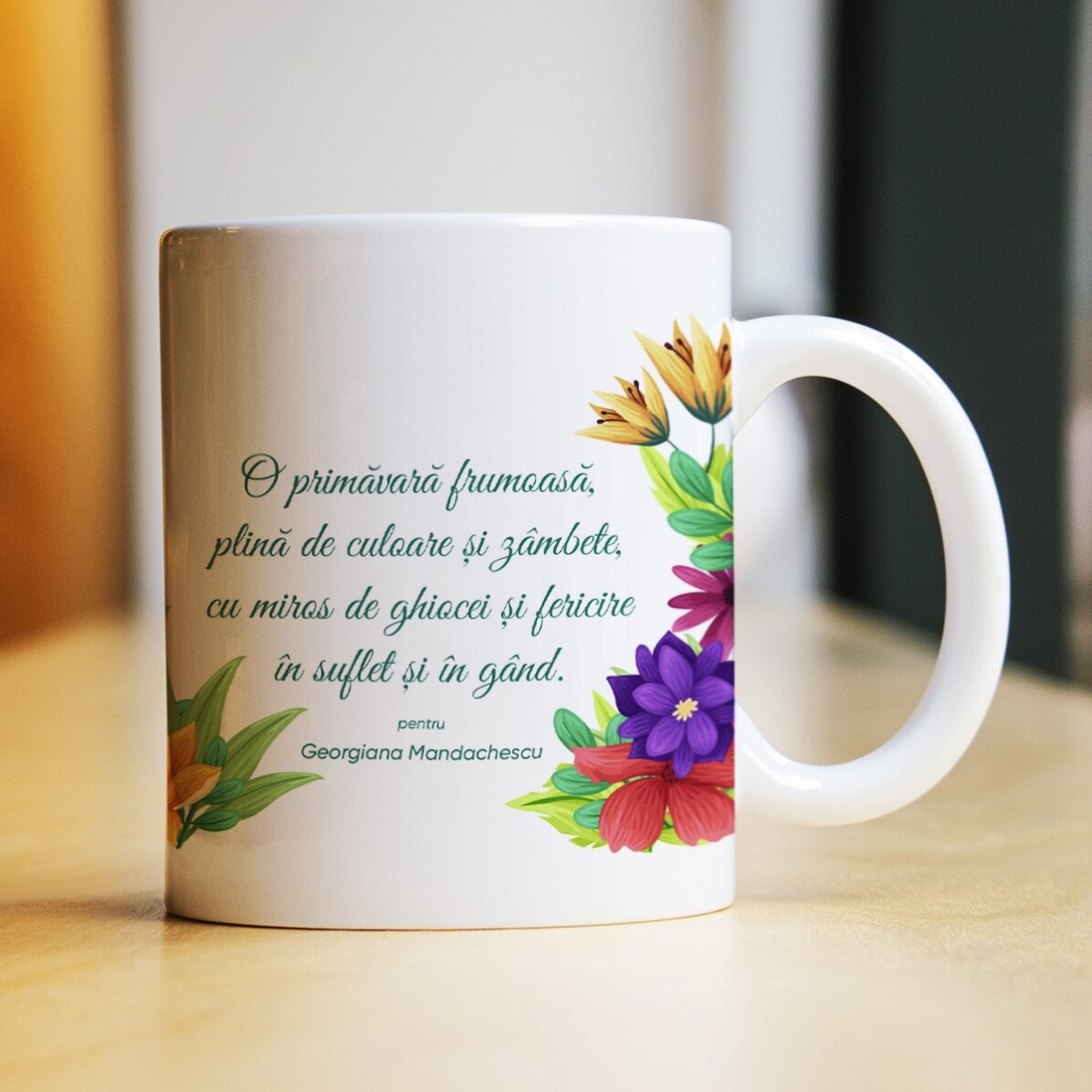 Personalised mug with logo and text - Spring flowers