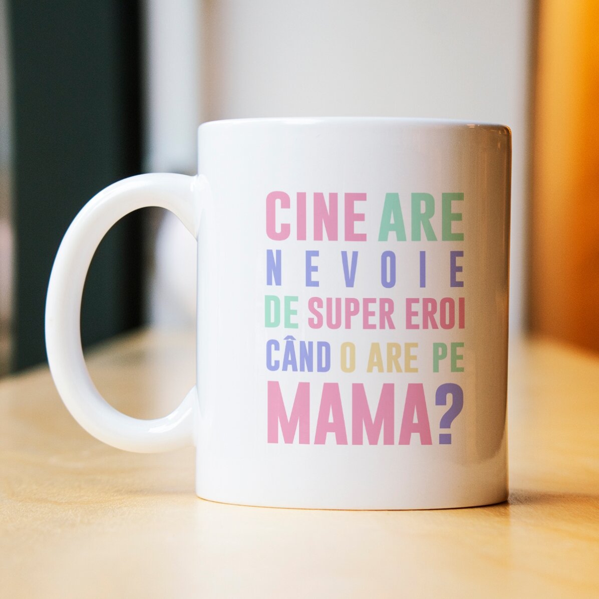 Personalised mug with message - Mum, superheroine in pastel colours