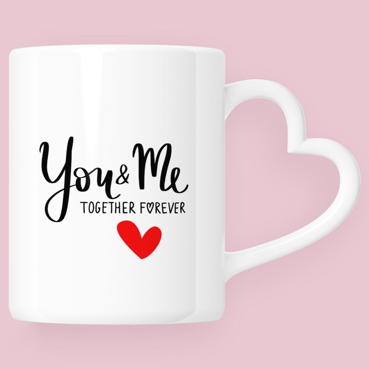 Spersonalizowany kubek ze zdjęciem i napisem – You&Me – model z uchwytem w kształcie serca