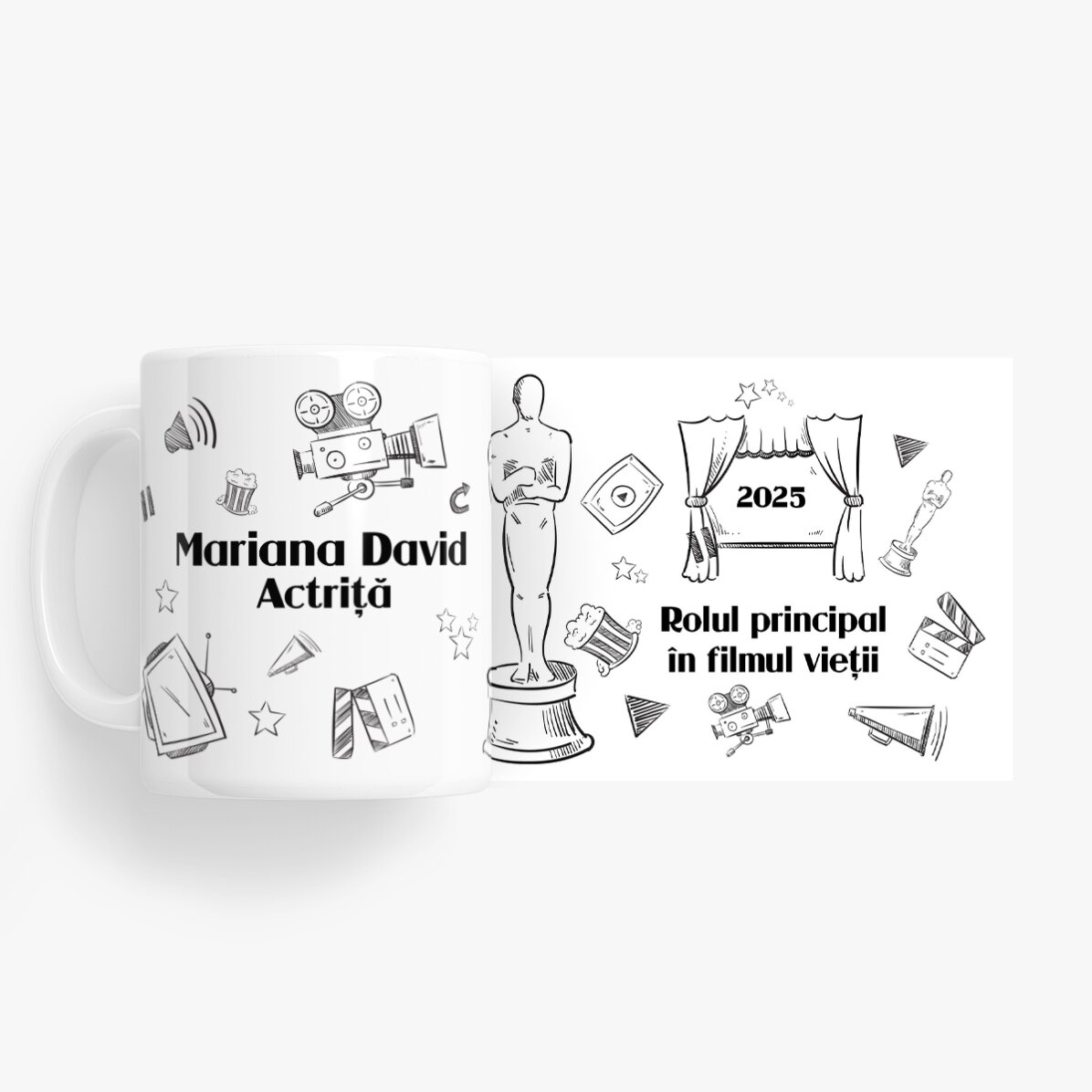 Spersonalizowany kubek z napisem dla aktorów – zestaw „Hand drawn”