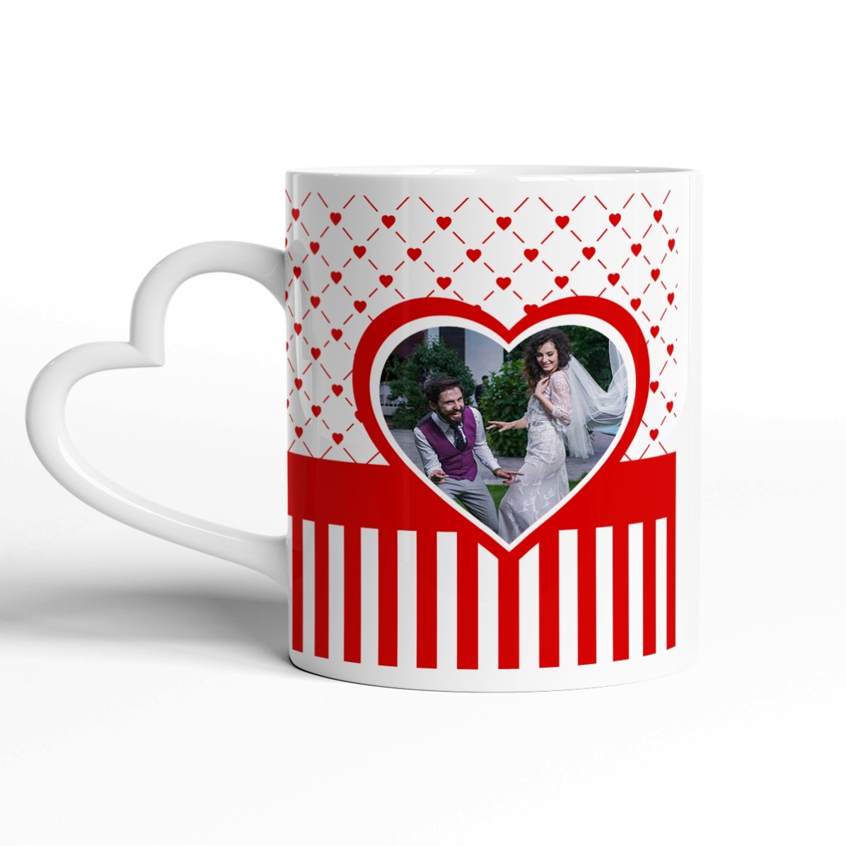 Spersonalizowany kubek #love ze zdjęciem i napisem – model z uchwytem w kształcie serca