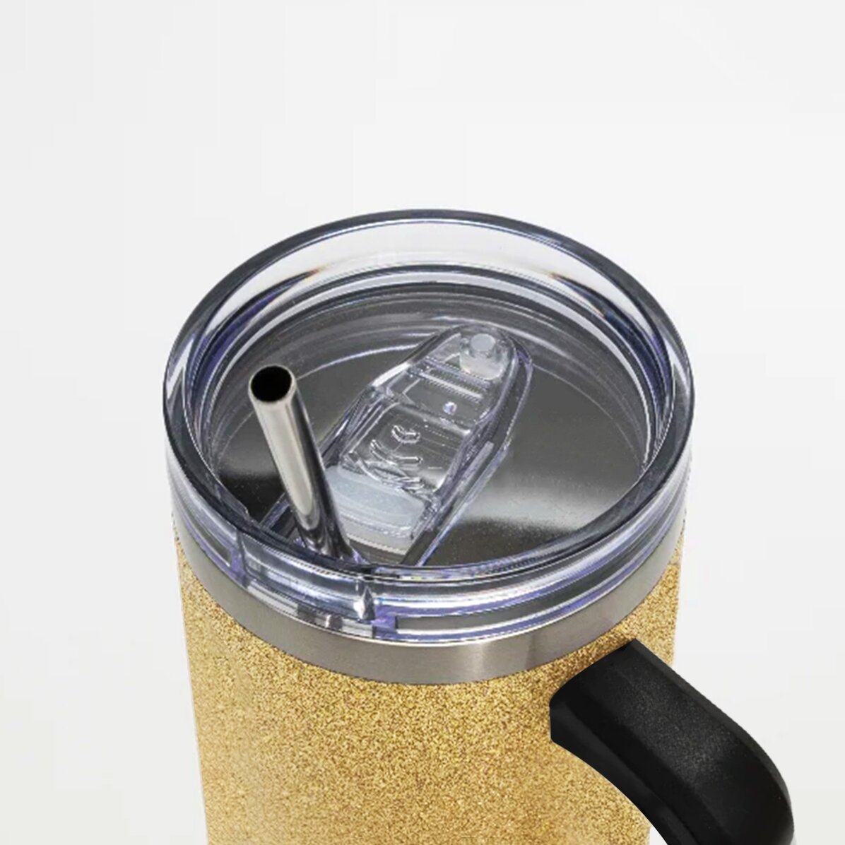 Thermos mug with handle and straw, customised with logo