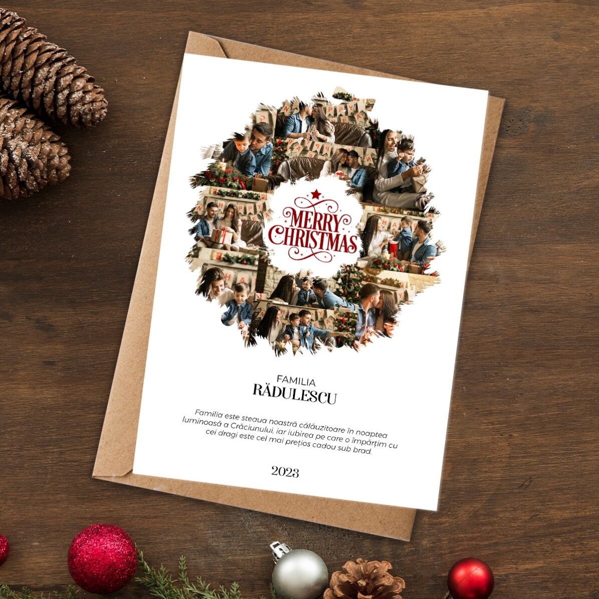 Spersonalizowana kartka z 10 zdjęciami i tekstem – Christmas Wreath