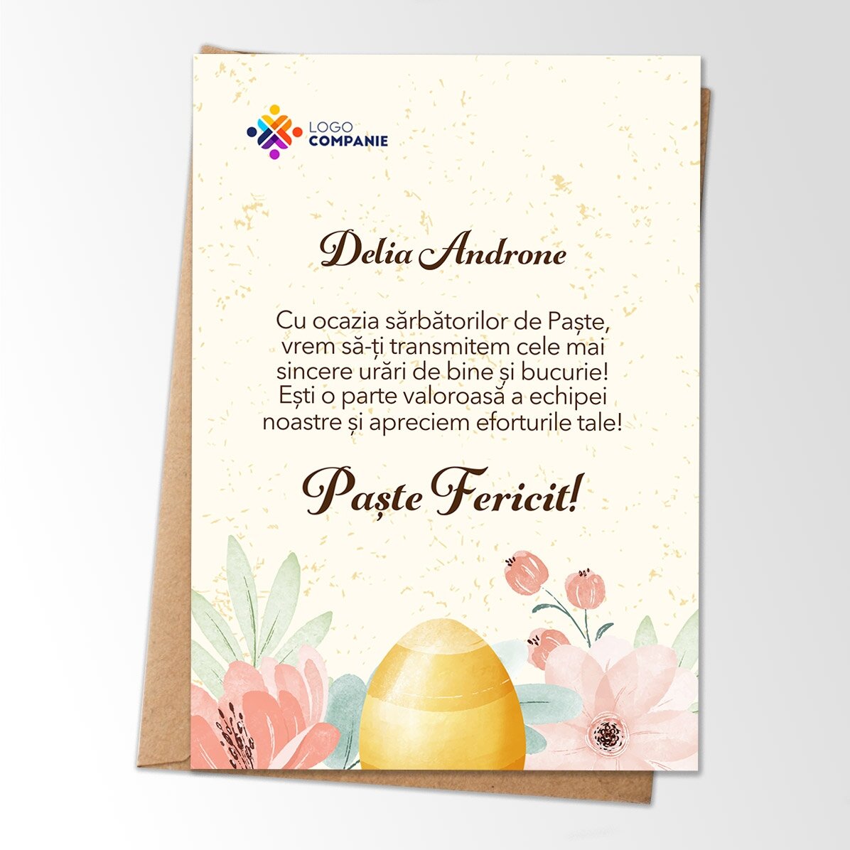 Spersonalizowana kartka z logo i życzeniami wielkanocnymi – Floral