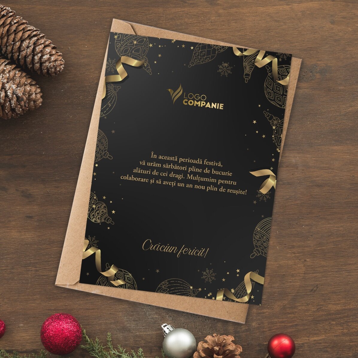 Spersonalizowana kartka z logo i napisem – Golden Christmas