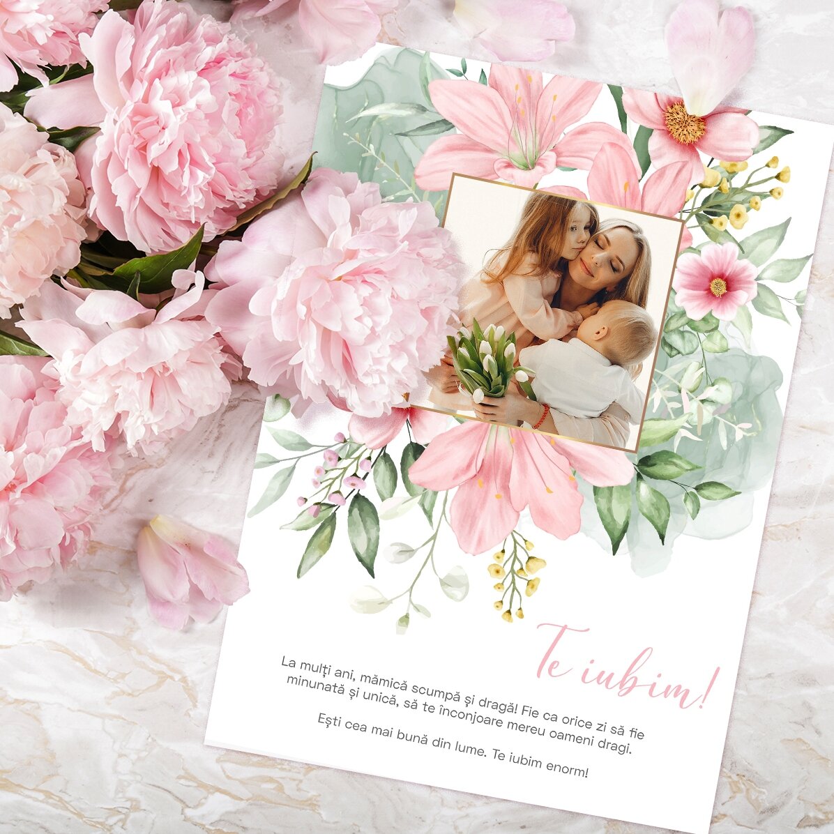 Personalised card with a photo and text - Floral
