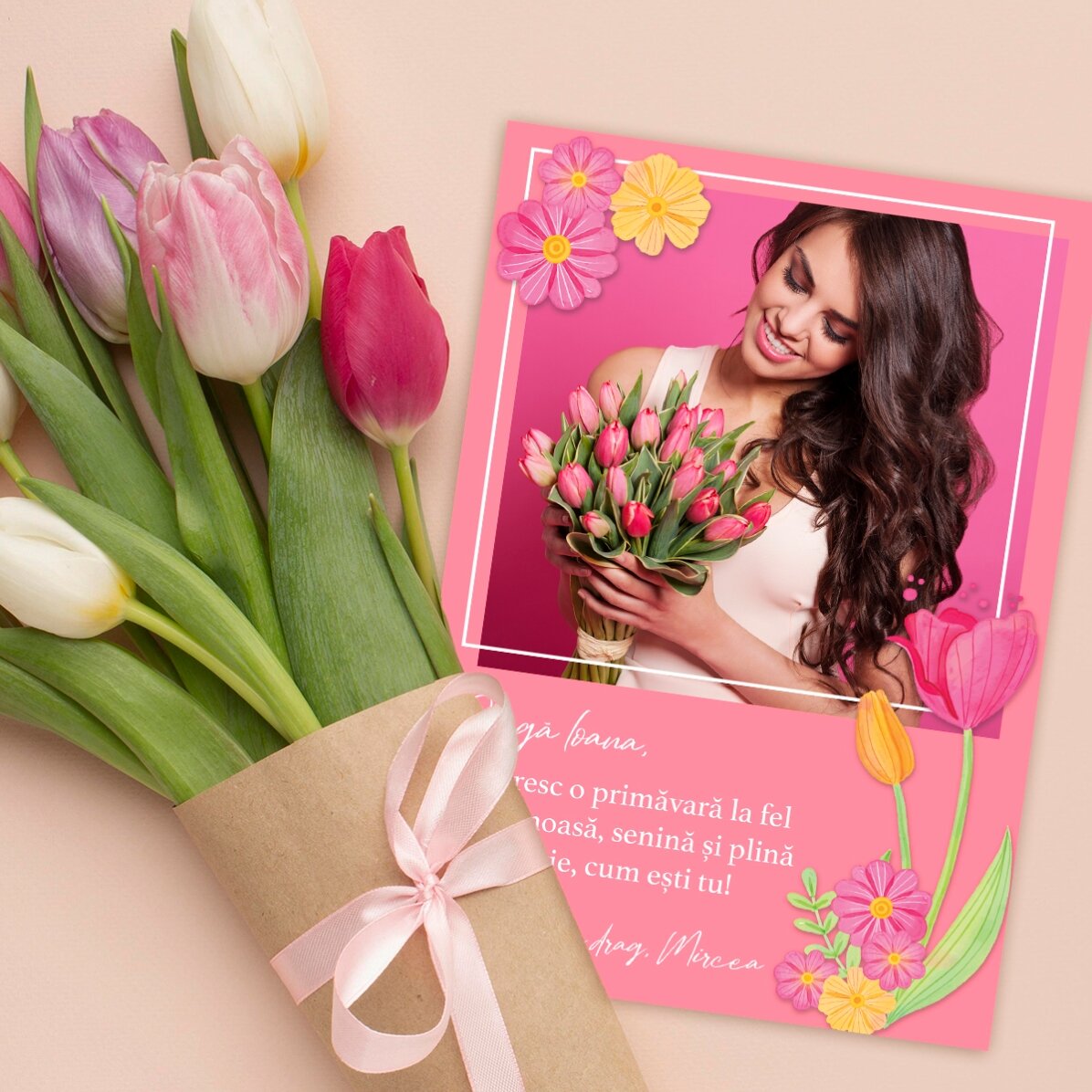 Personalised card with a photo and text - Spring