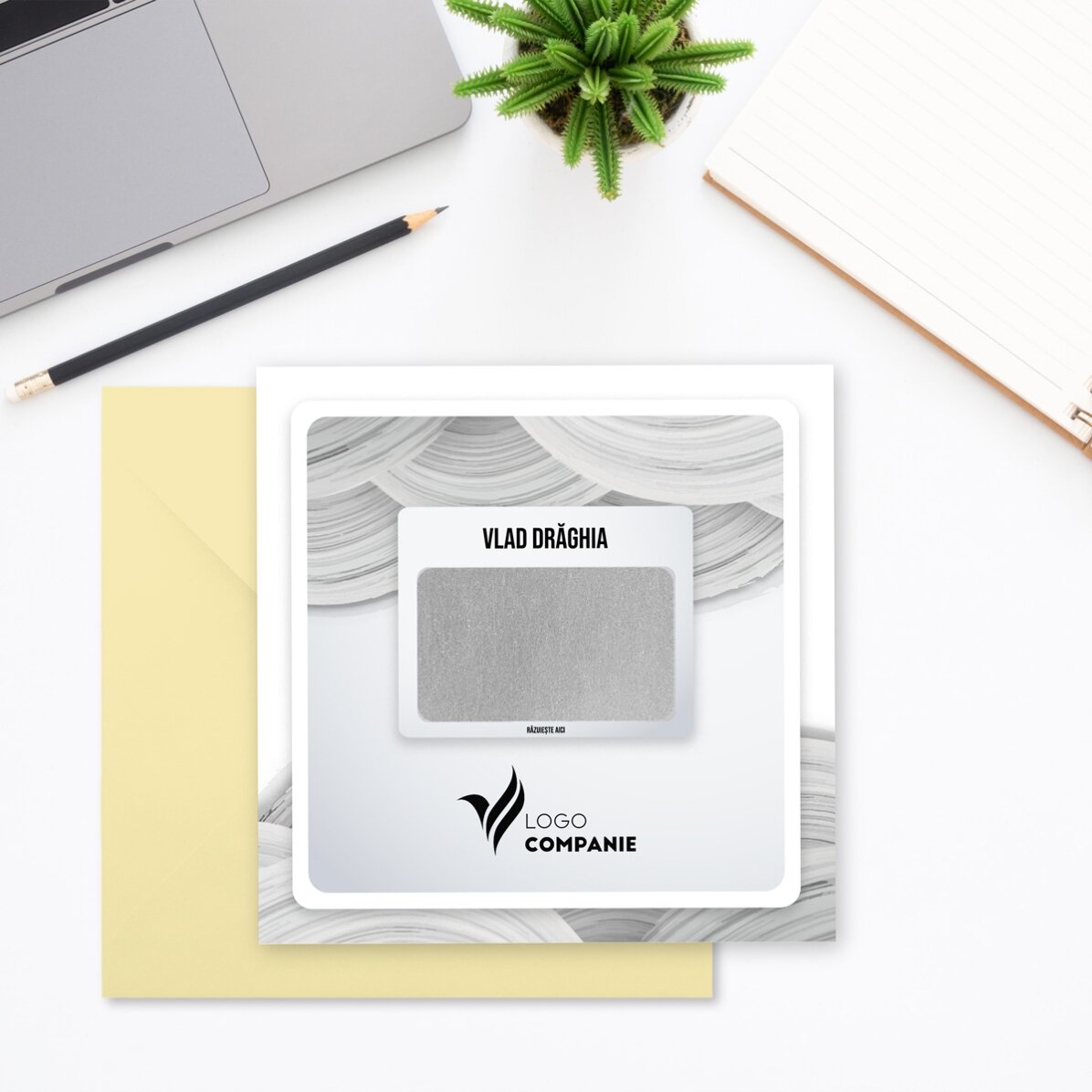 Personalised scratch card with logo and text - White Welcome