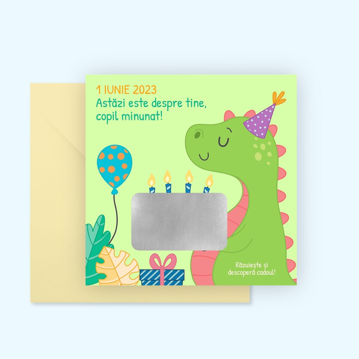 Personalised scratch card with message for children - Dino