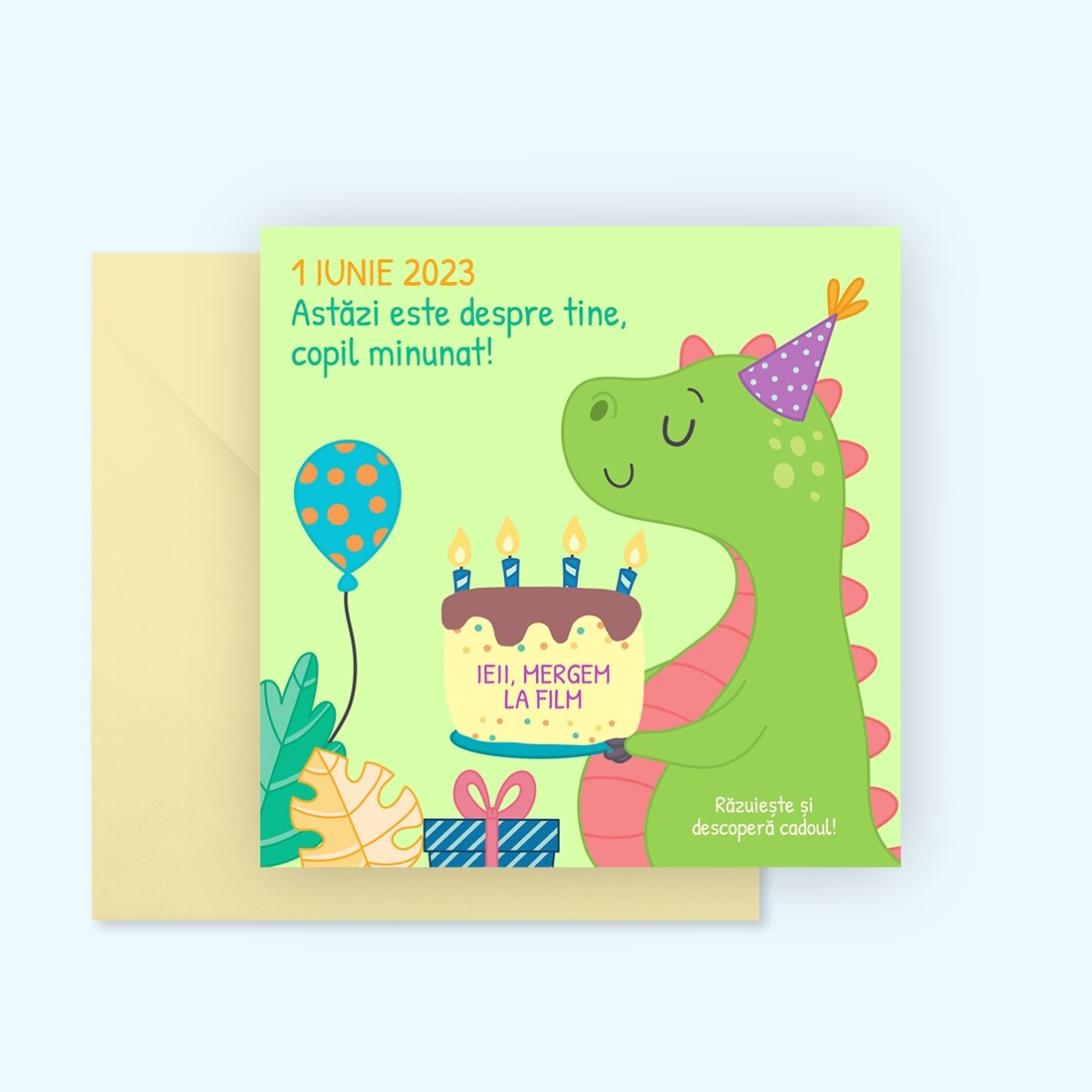 Personalised scratch card with message for children - Dino