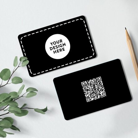 Double-sided customised aluminium business card with a QR code and your own design