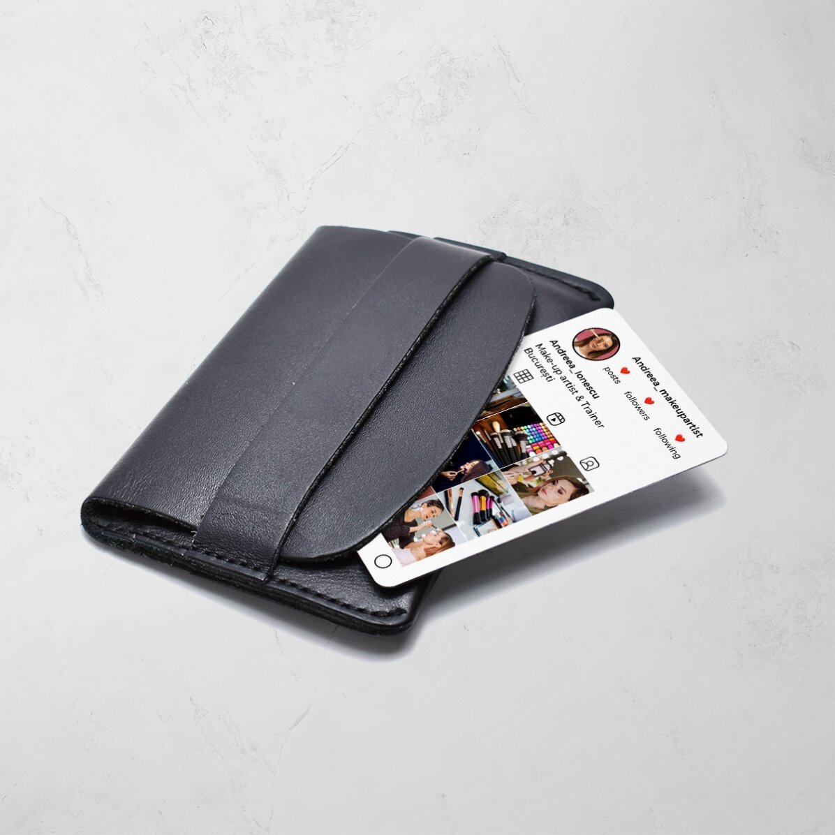 Customised double-sided aluminium business card with QR code, text and photos - Instagram