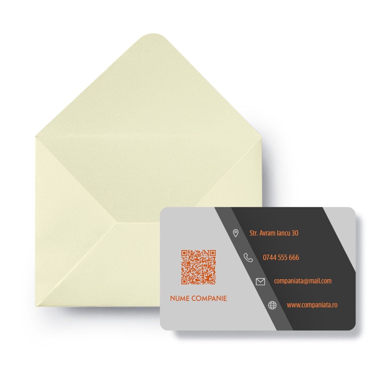 Spersonalizowana wizytówka aluminiowa, dwustronna, z logo, kodem QR i tekstem