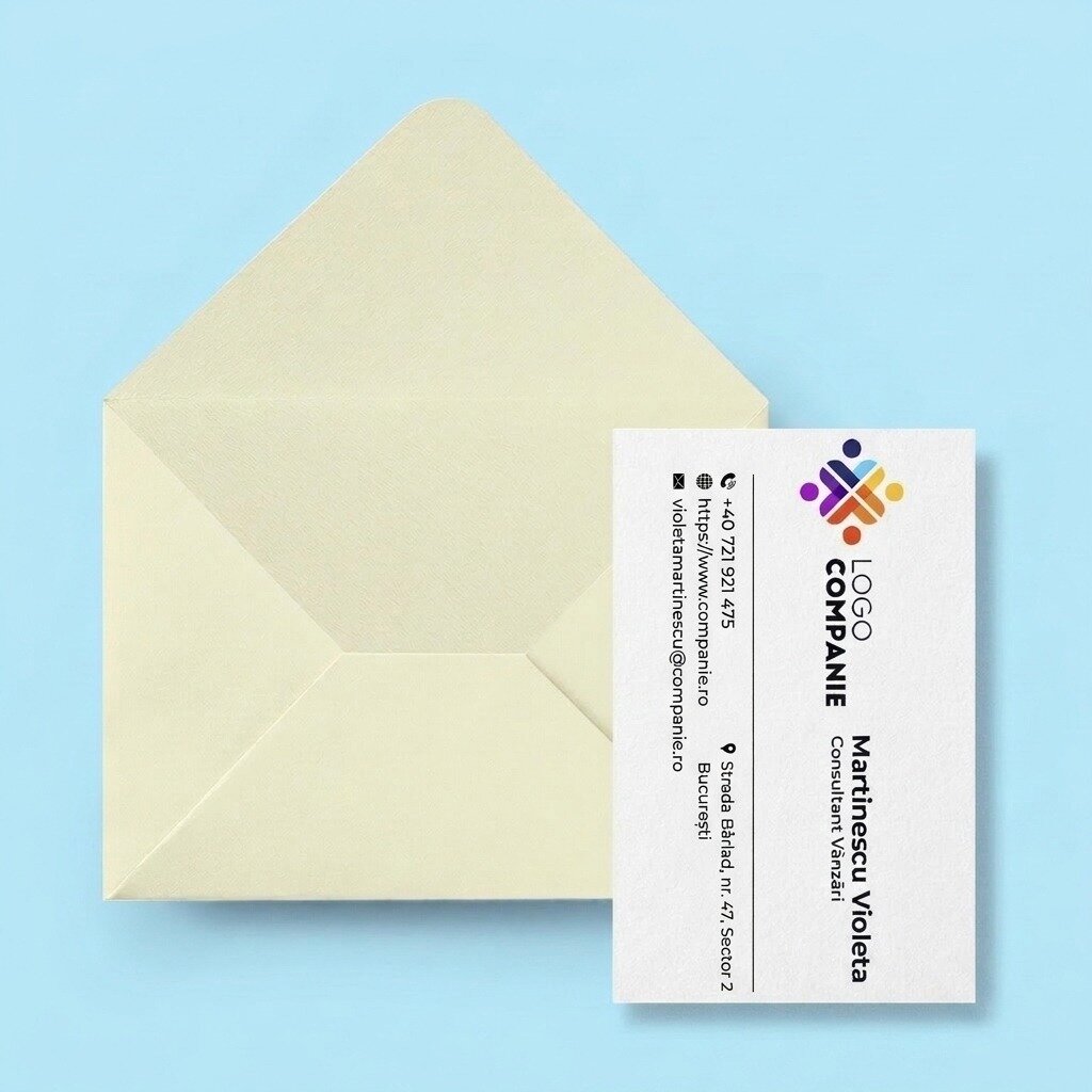 Spersonalizowane wizytówki na papierze, dwustronne, z kodem QR i danymi kontaktowymi