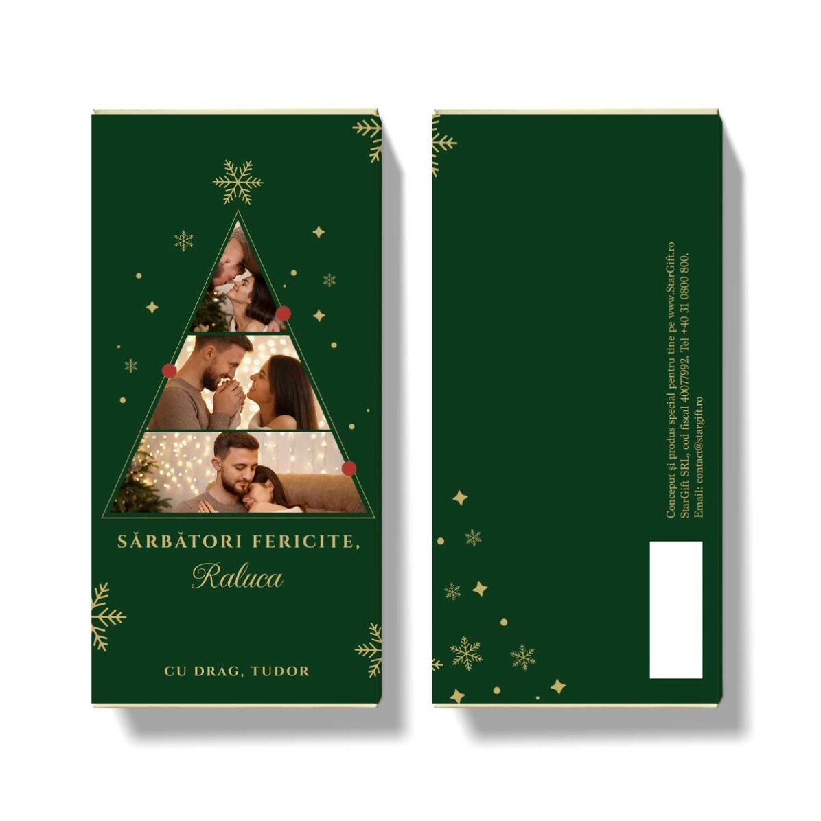 Spersonalizowana czekolada z 3 zdjęciami i świąteczną wiadomością – Christmas tree