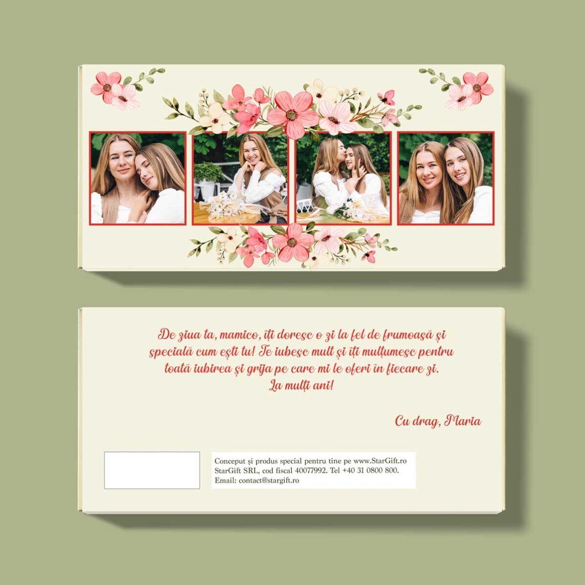 Personalised chocolate with 4 photos and message - Flowers
