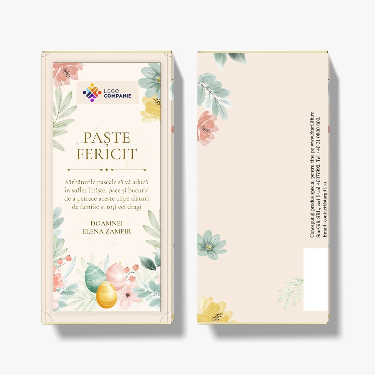 Personalised chocolate with logo and Easter message