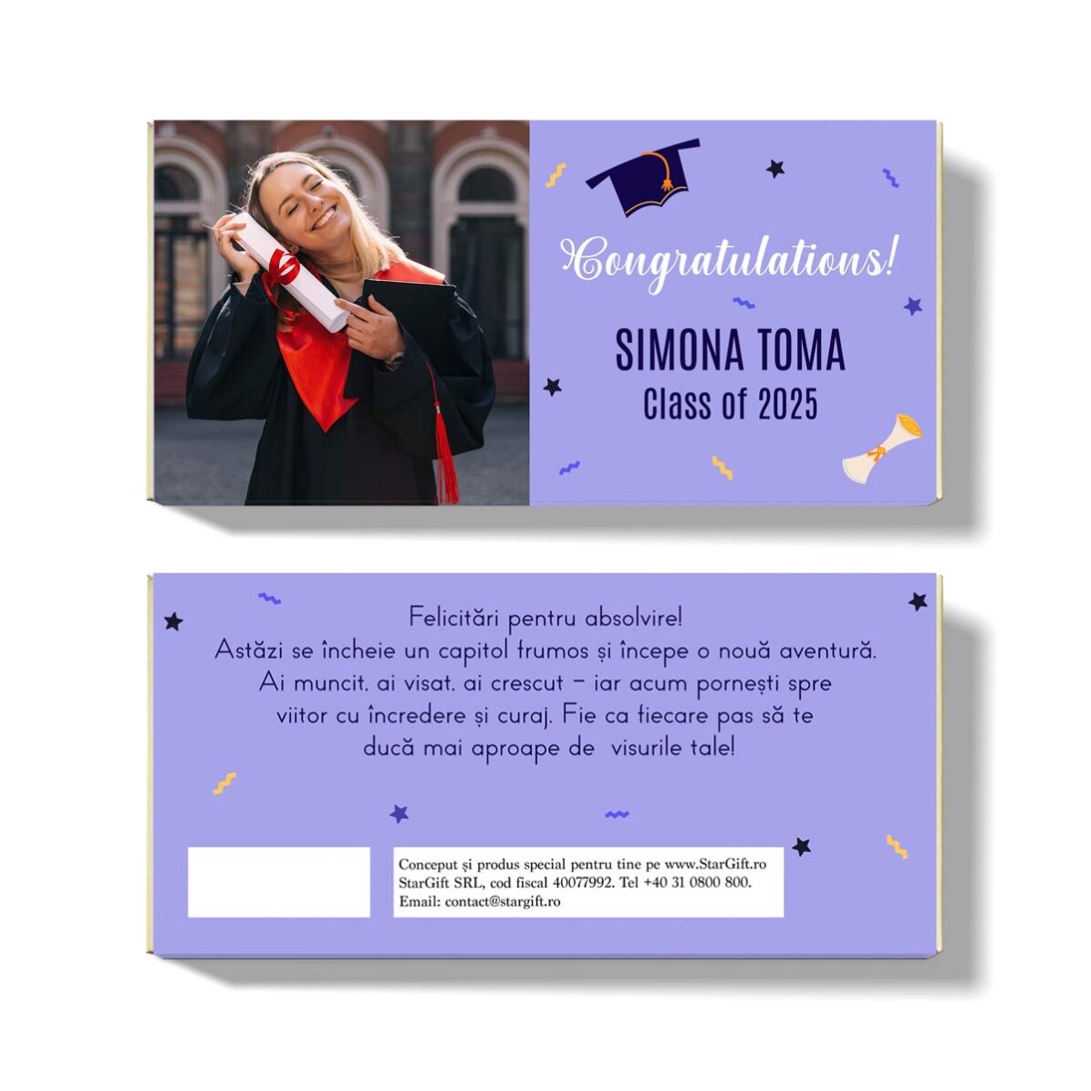 Personalised chocolate with a photo and message - Graduation