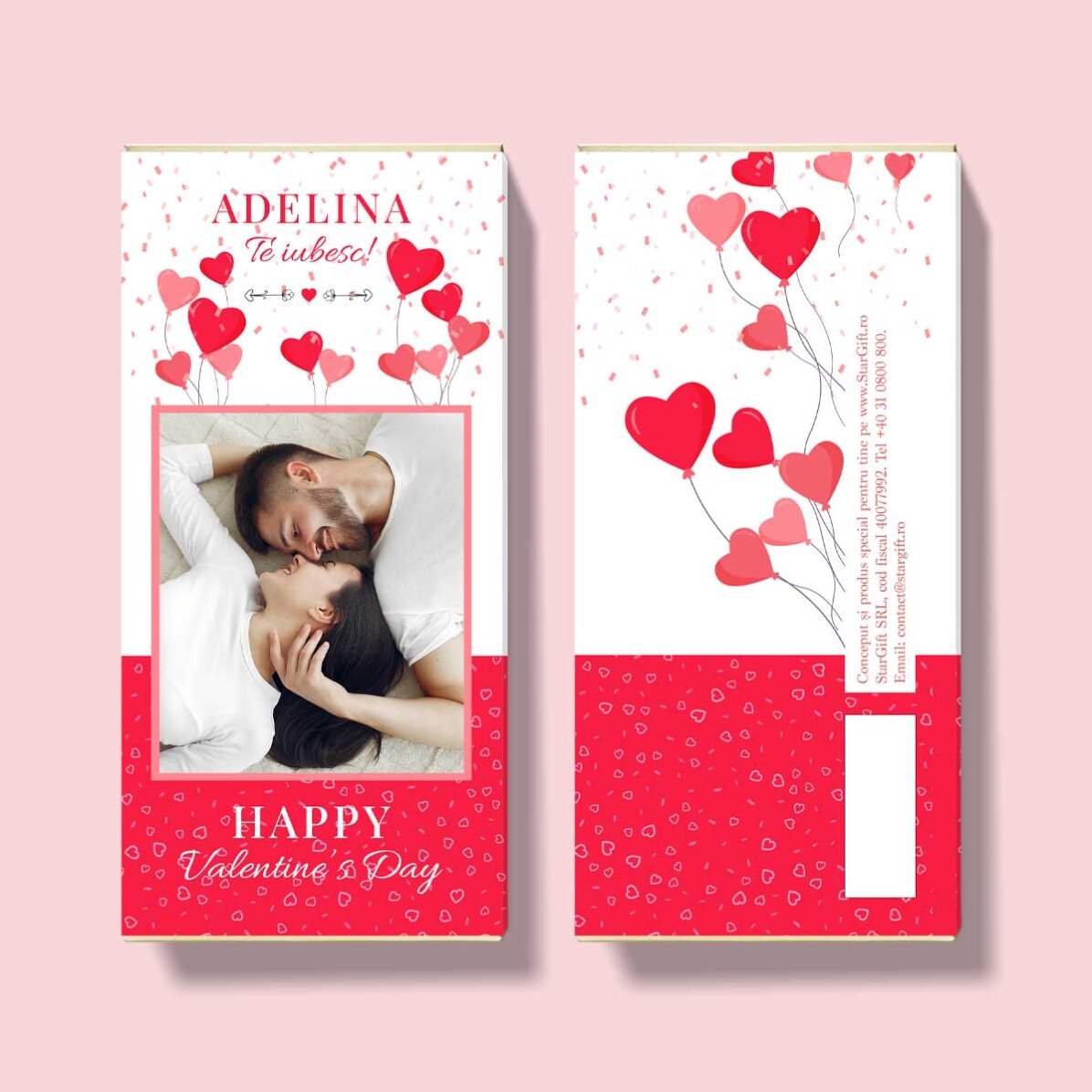Personalised chocolate with a photo and text - Balloons and hearts