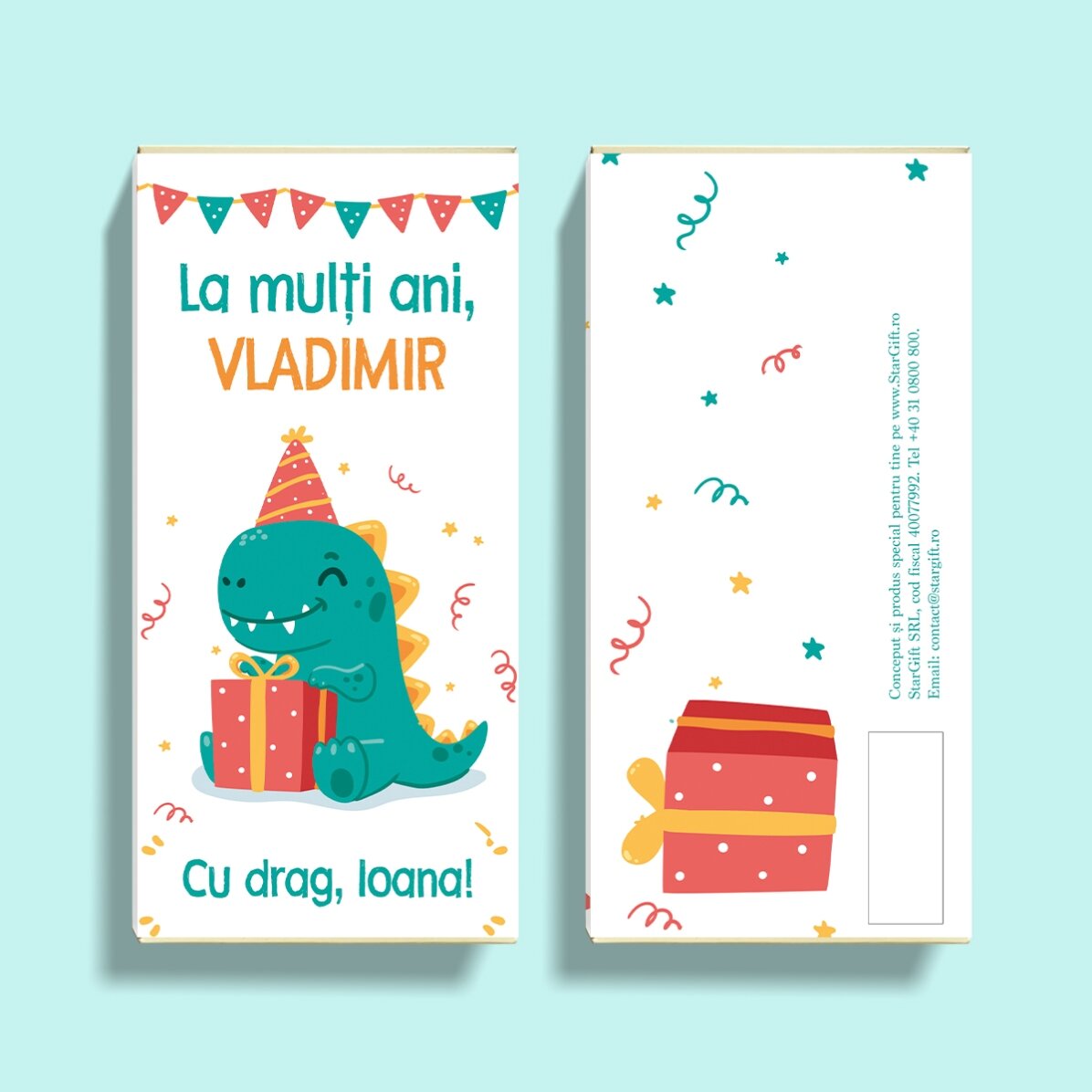 Personalised chocolate with text - Happy Dino