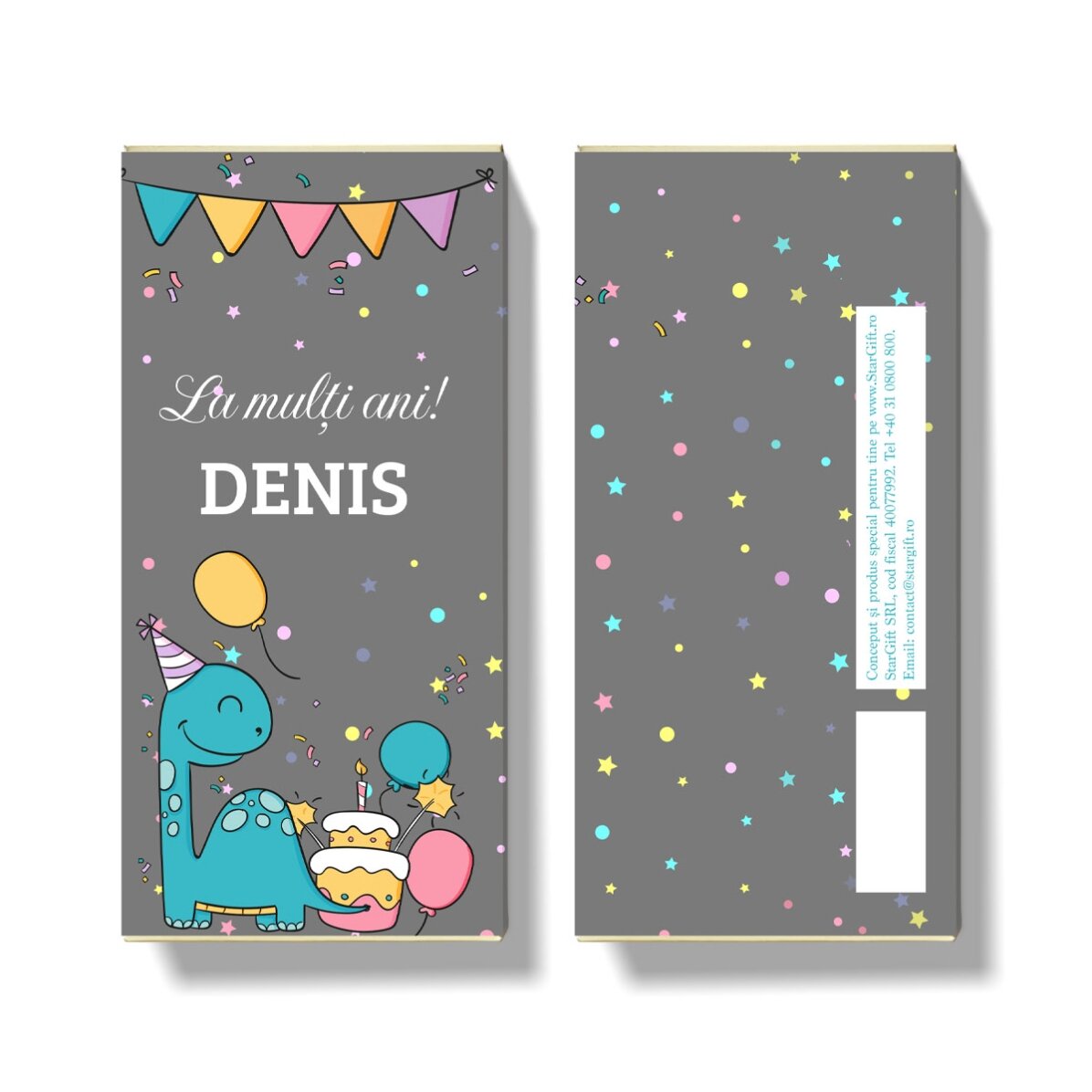 Personalised chocolate with text for children - Happy Dino