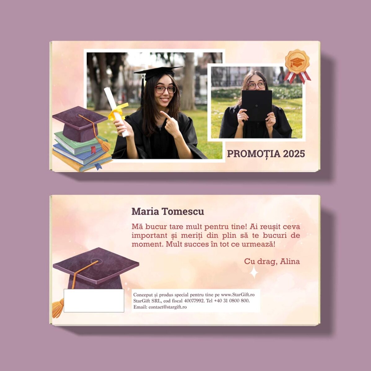 Personalised chocolate with text and 2 photos - Graduation