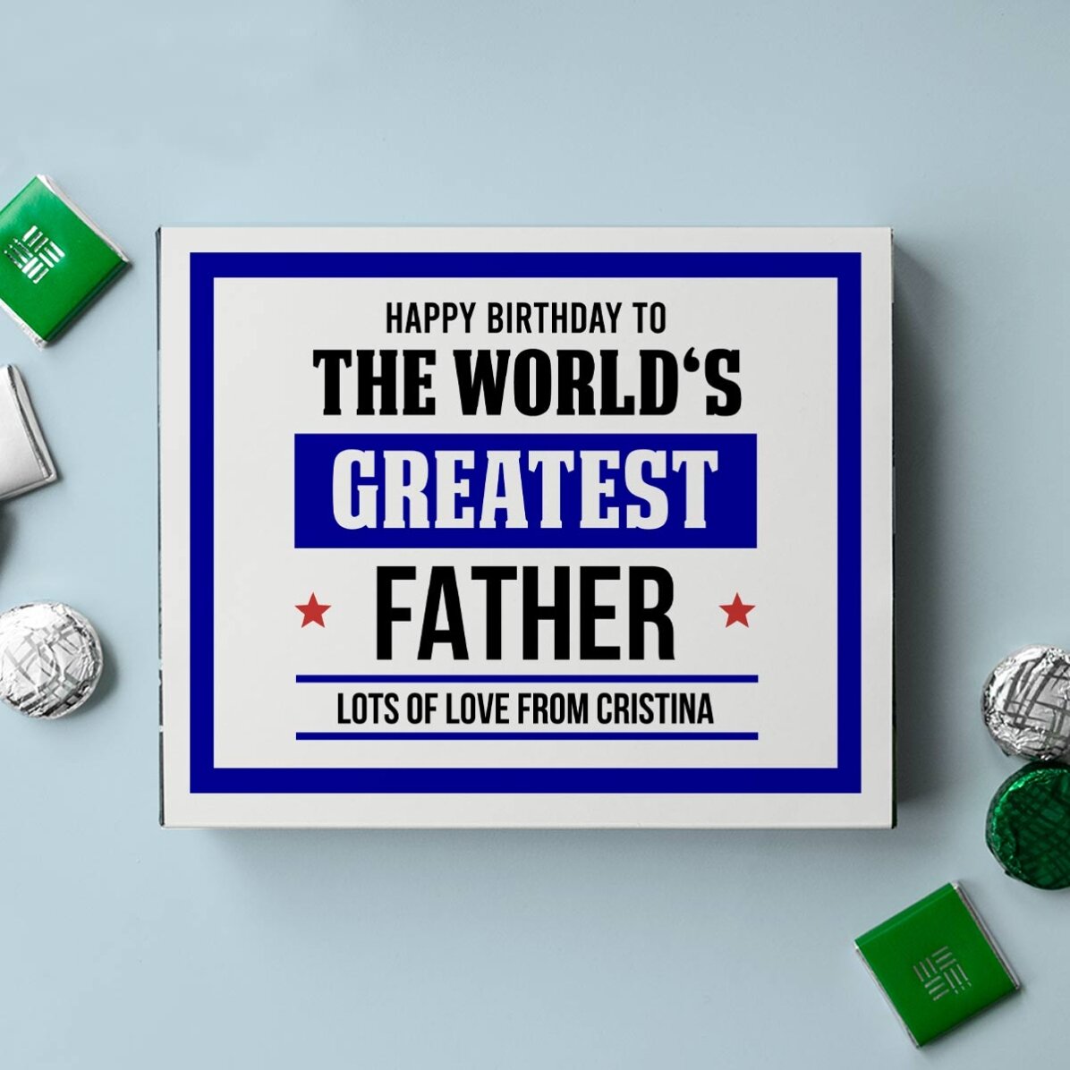 Personalised box of chocolates with a message for dad