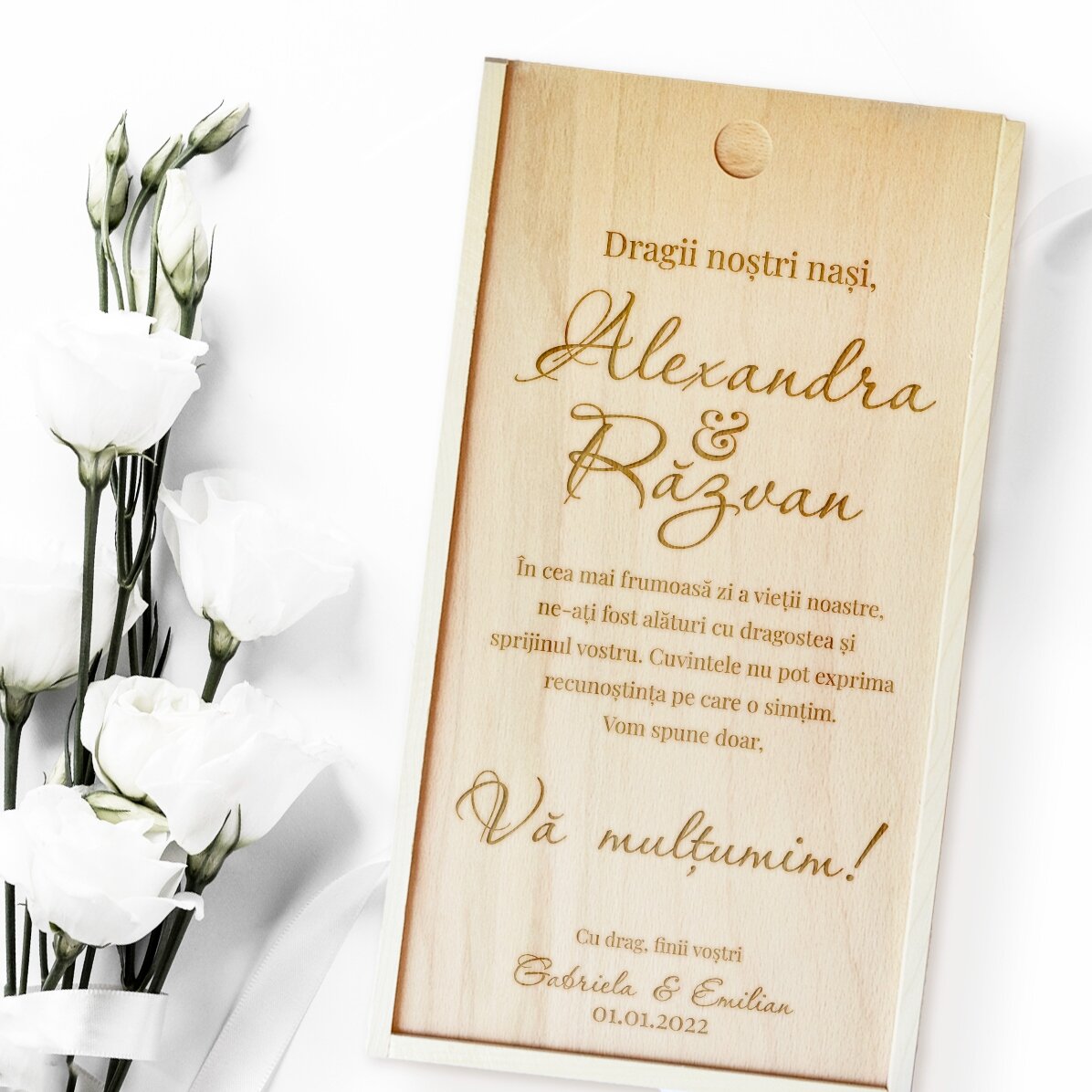 Personalised wooden gift box with a thank you message for godparents