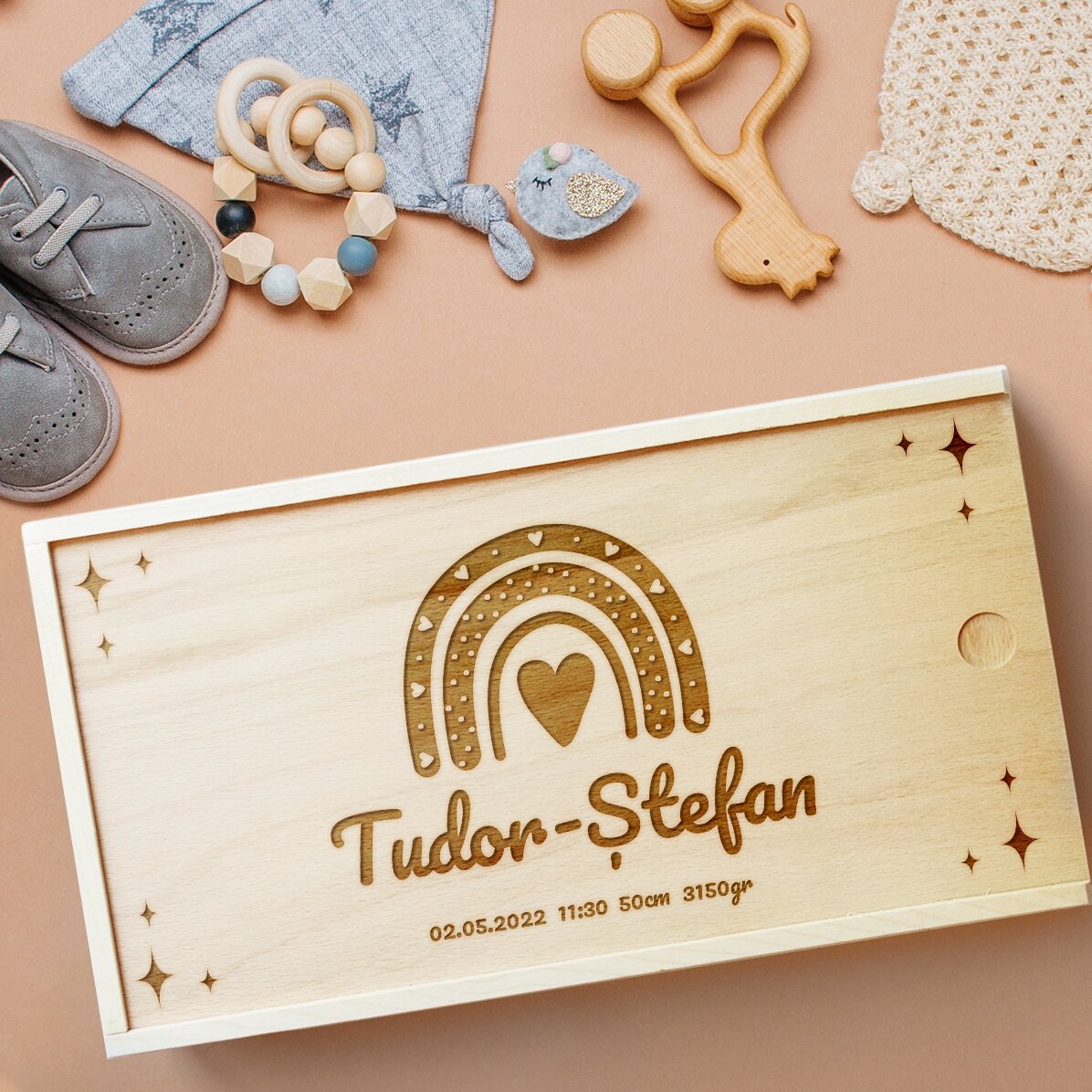 Personalised wooden gift box with text - Memory box for newborns