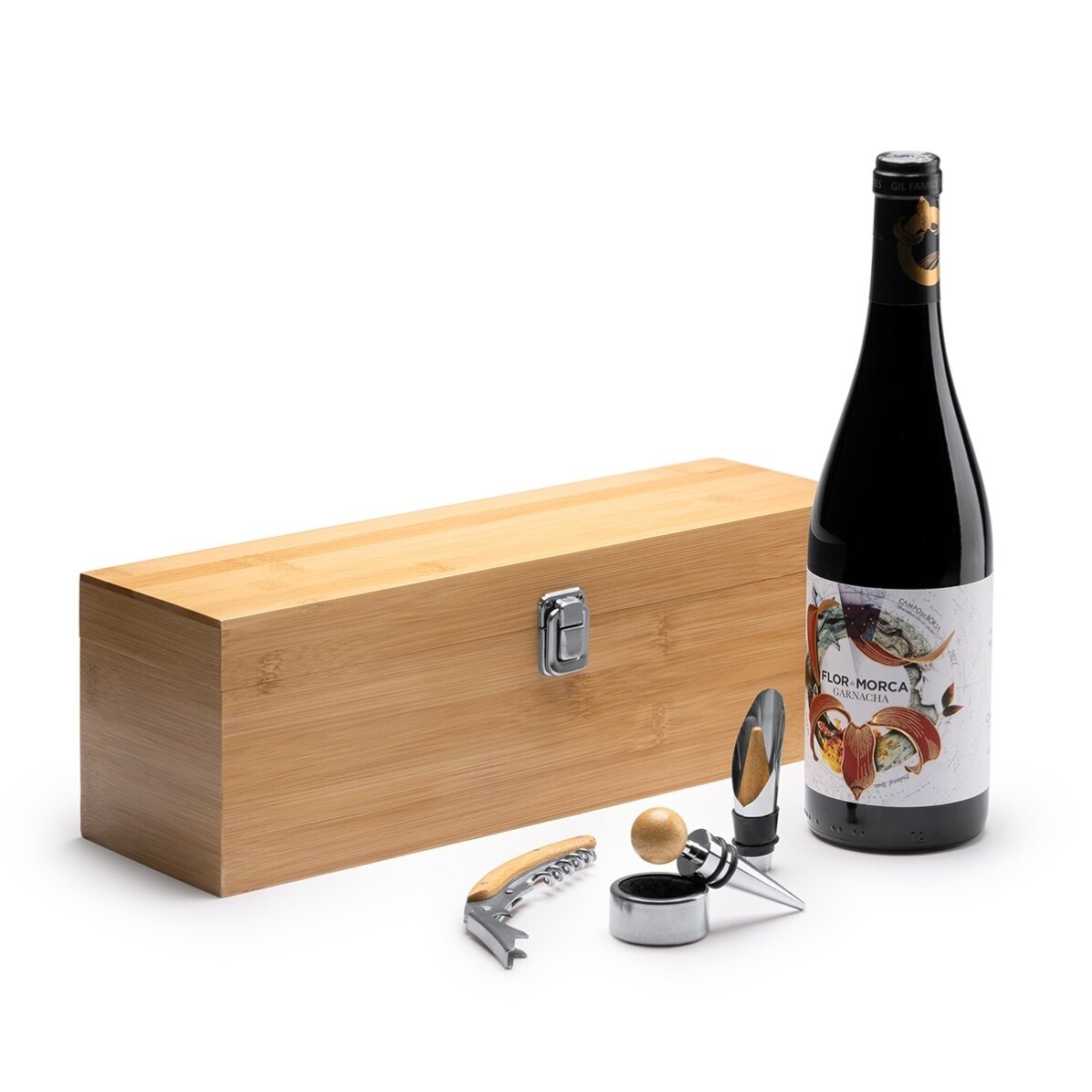 Bamboo wine box with accessories, personalised with a message - The best