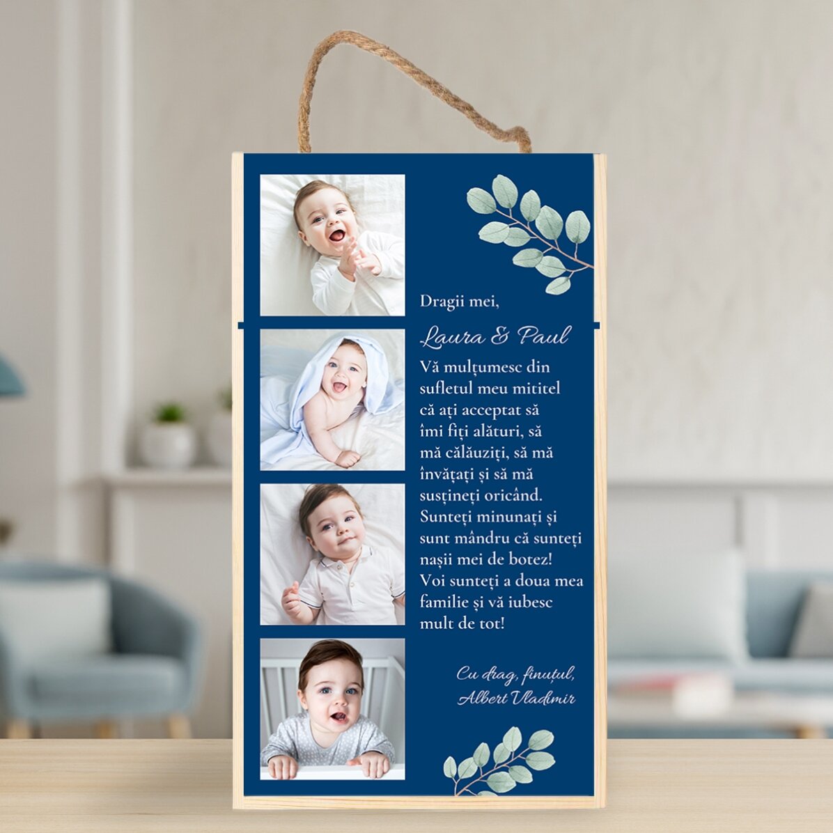 Wine box for 2 bottles personalised with 4 photos and a message
