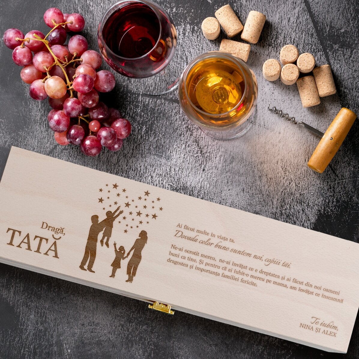 Personalised wine box with message for dad - Silhouettes