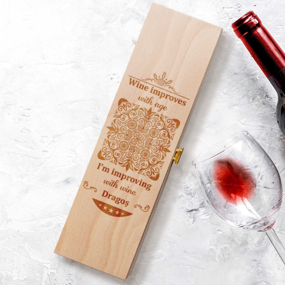 Personalised wine box with text - Improving with wine