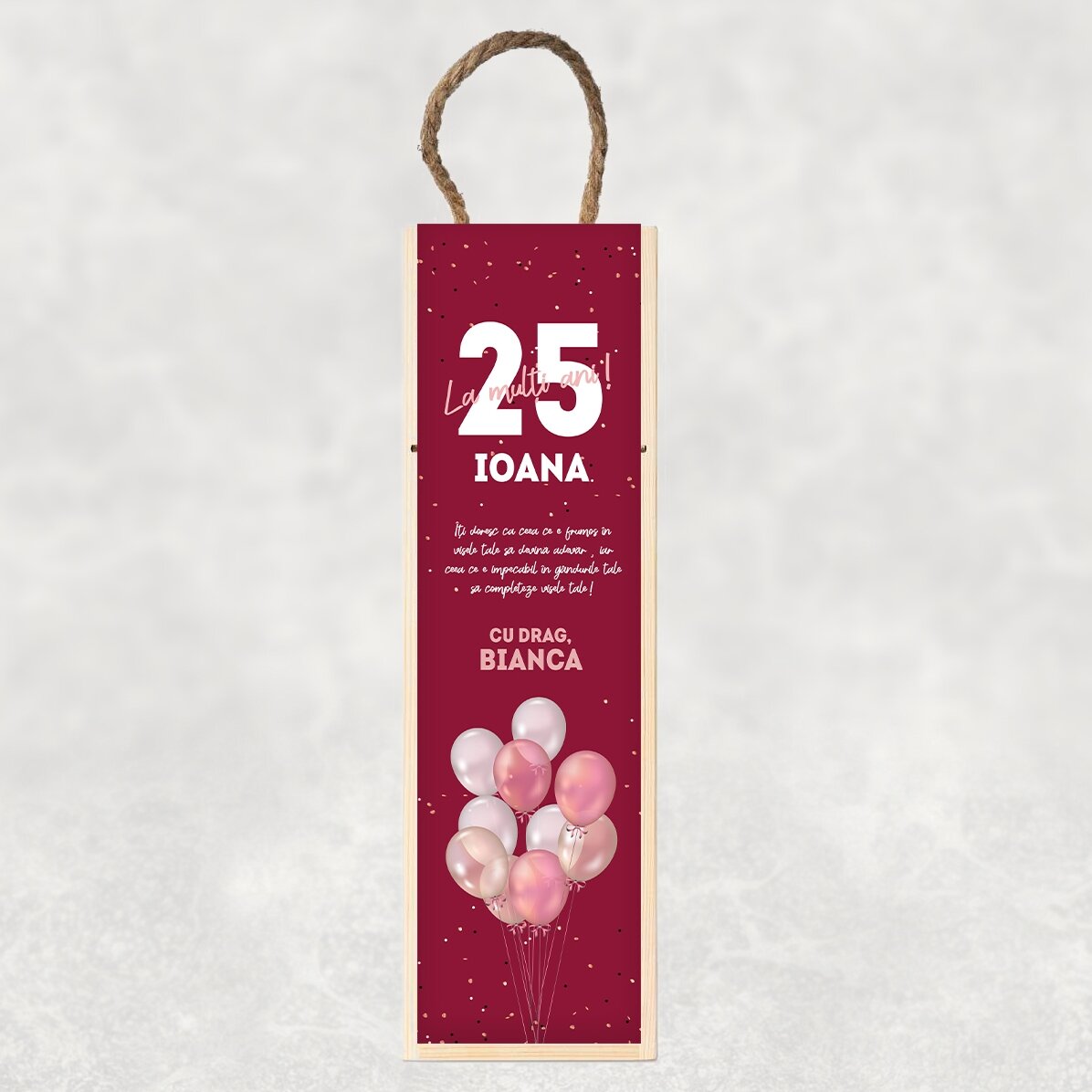 Spersonalizowane pudełko na wino z napisem na urodziny – Balony