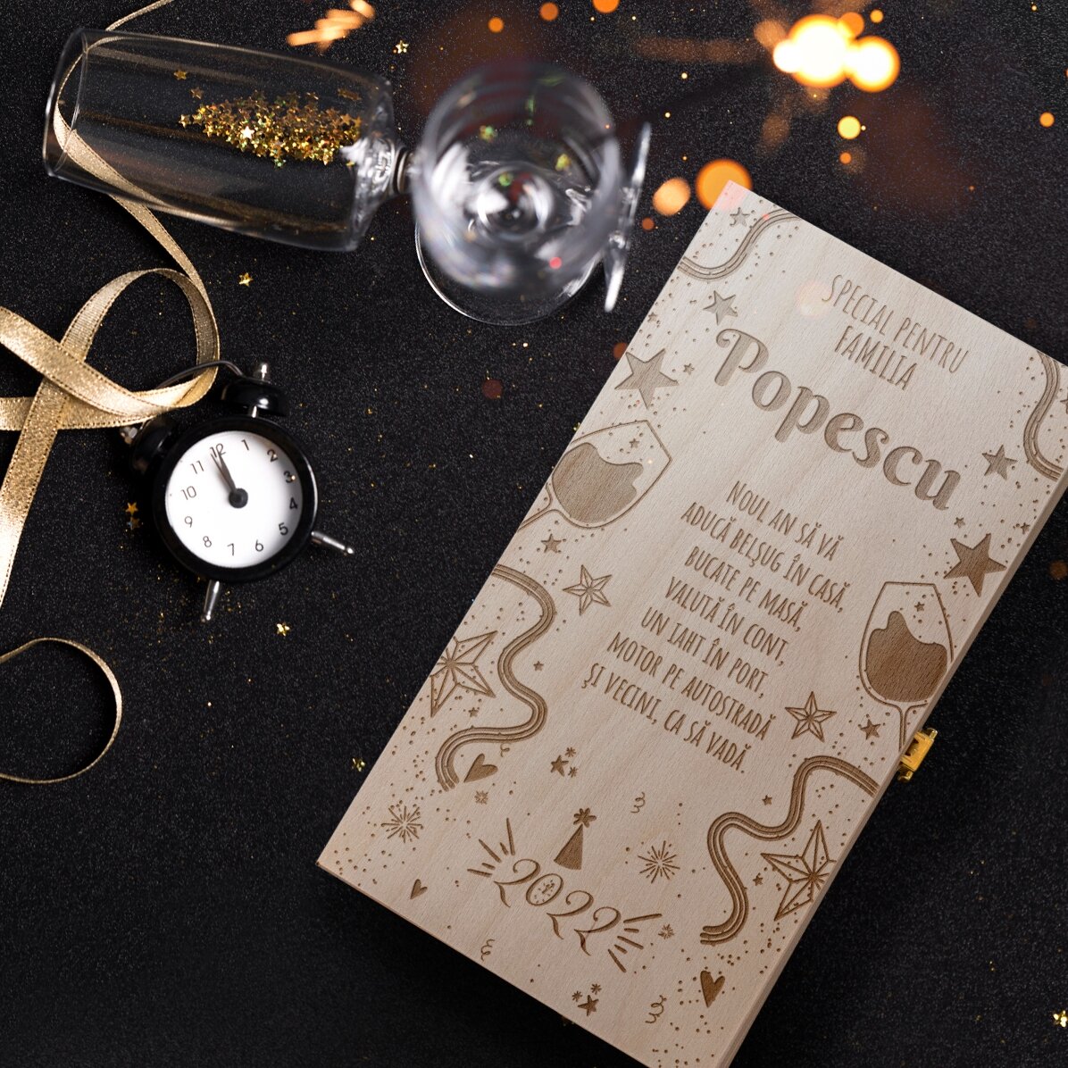 Personalised wine box for two bottles with message - New Year