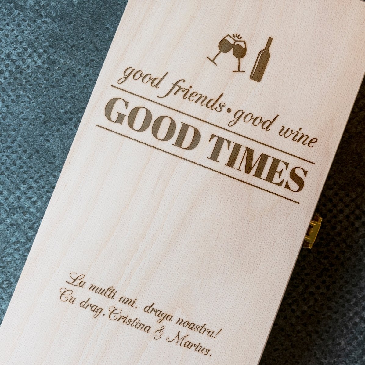Spersonalizowane pudełko na wino na dwie butelki – Good Friends, Good Wine, Good Times