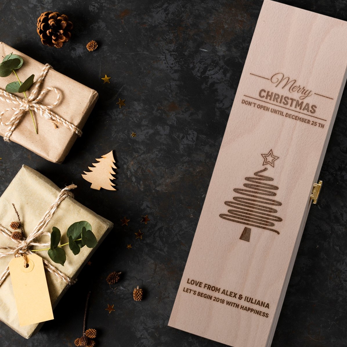 Spersonalizowane pudełko na wino – Star Christmas Tree