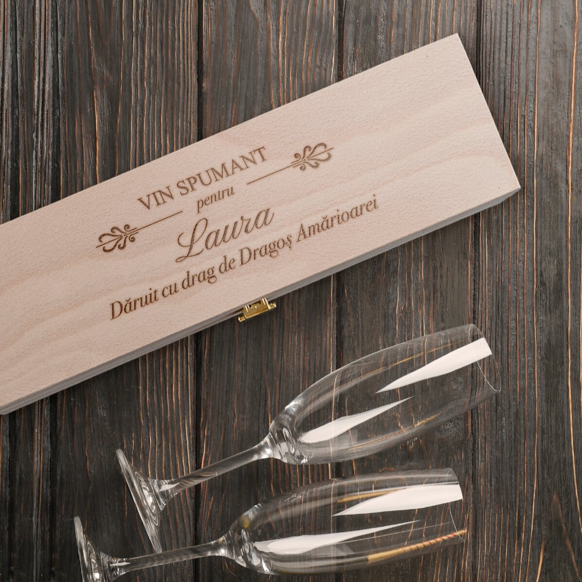 Personalised sparkling wine box with text - Elegance