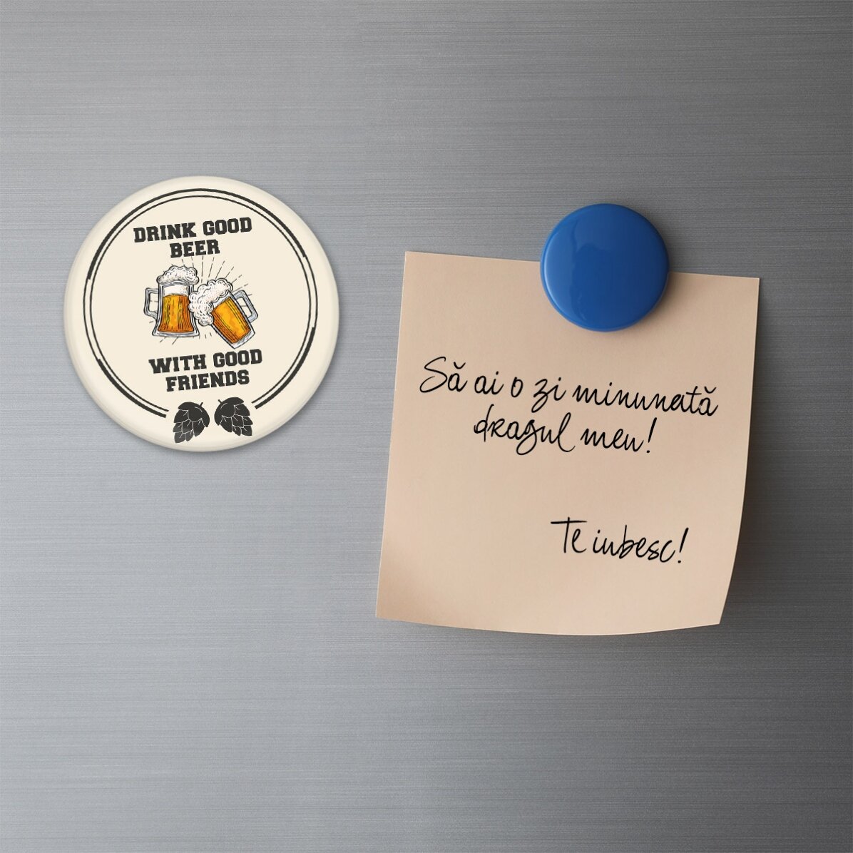 Otwieracz do butelek z magnesem, spersonalizowany napisem – „Good beer with good friends”