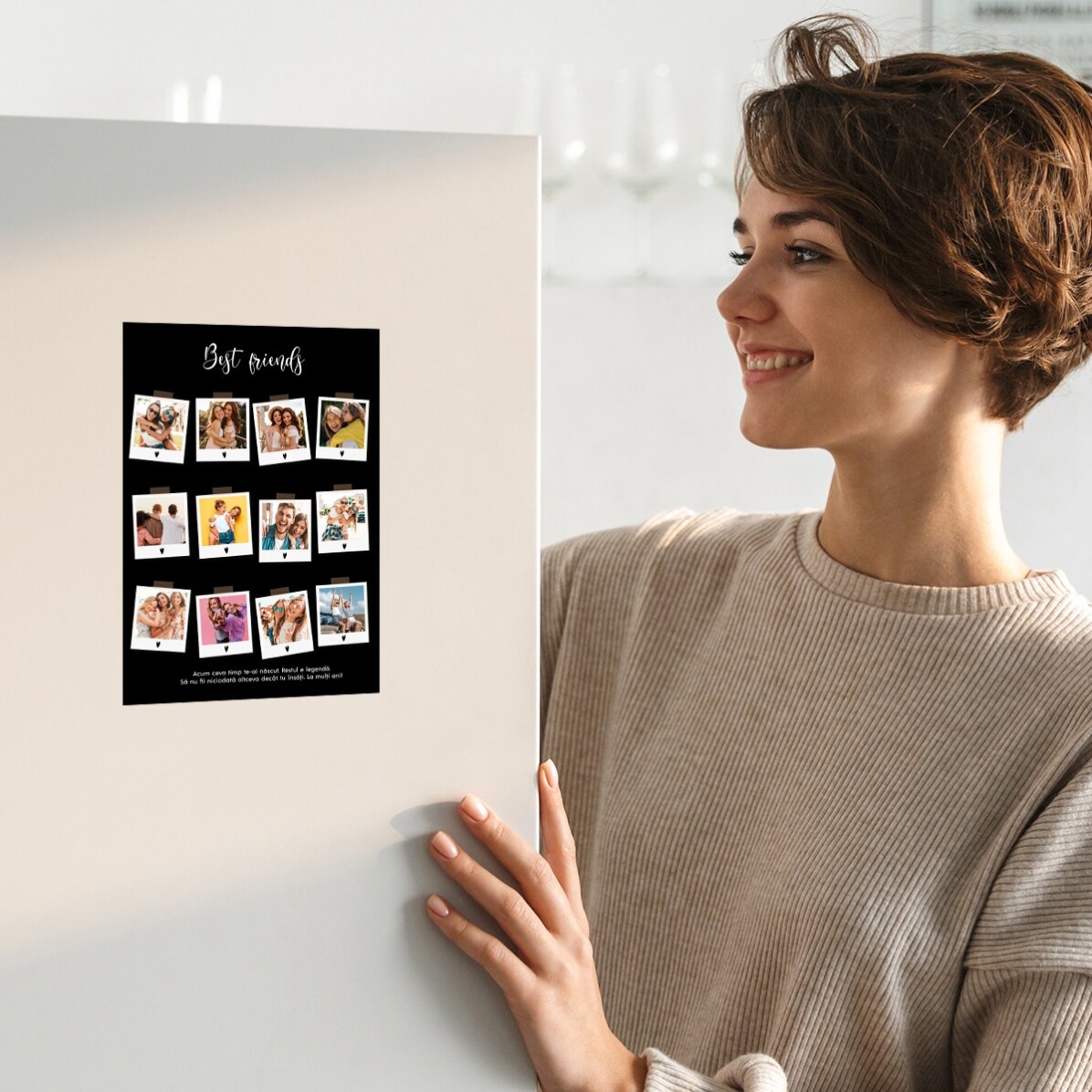 Spersonalizowana kartka z życzeniami z magnesem, z 12 zdjęciami i tekstem – Polaroid