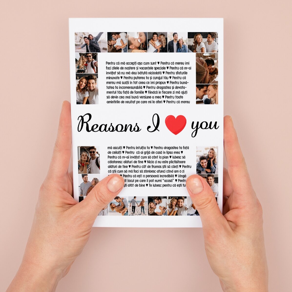 Personalised magnetic greeting card with 20 photos and text - Reasons I love You