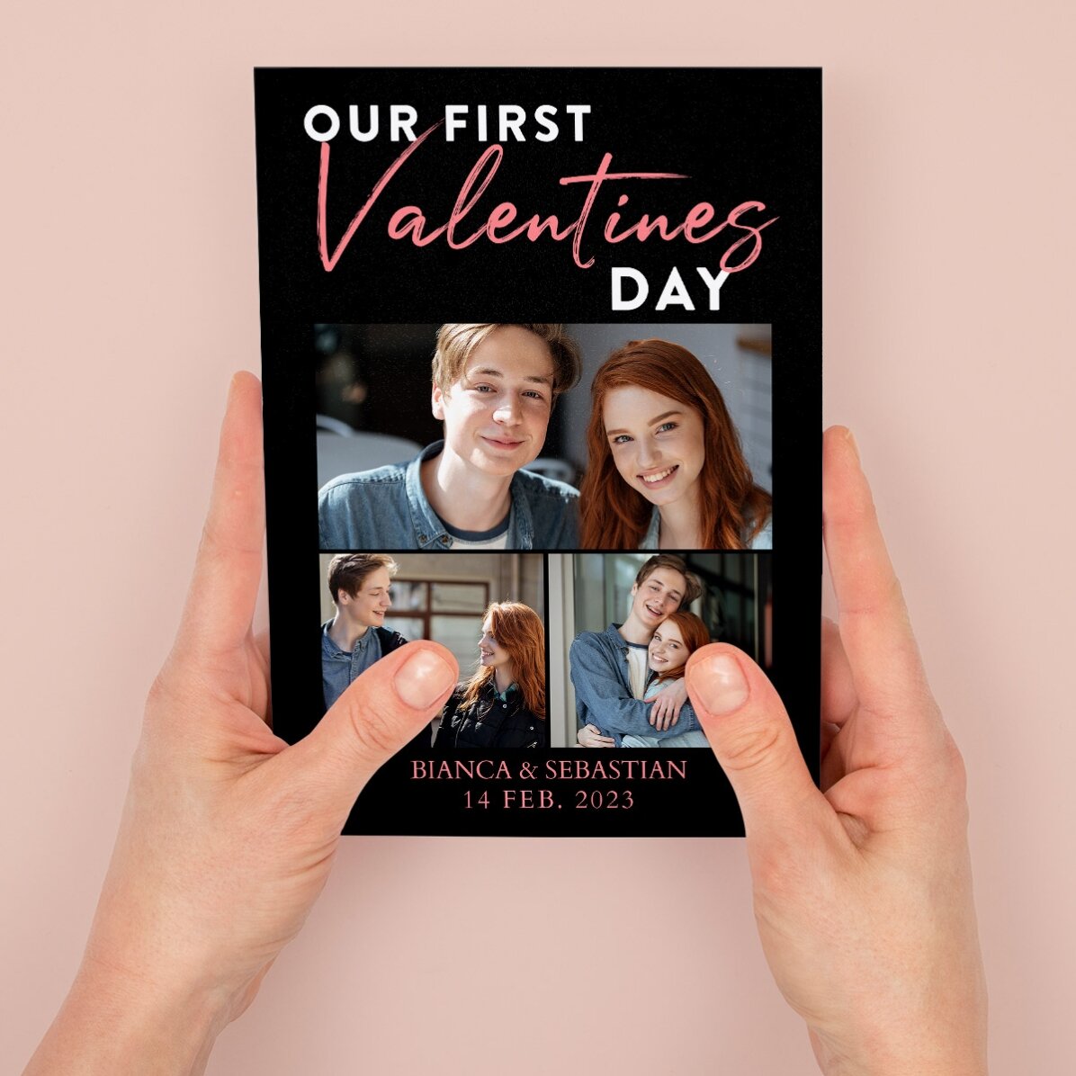 Personalised magnetic greeting card with 3 photos and message - Valentine