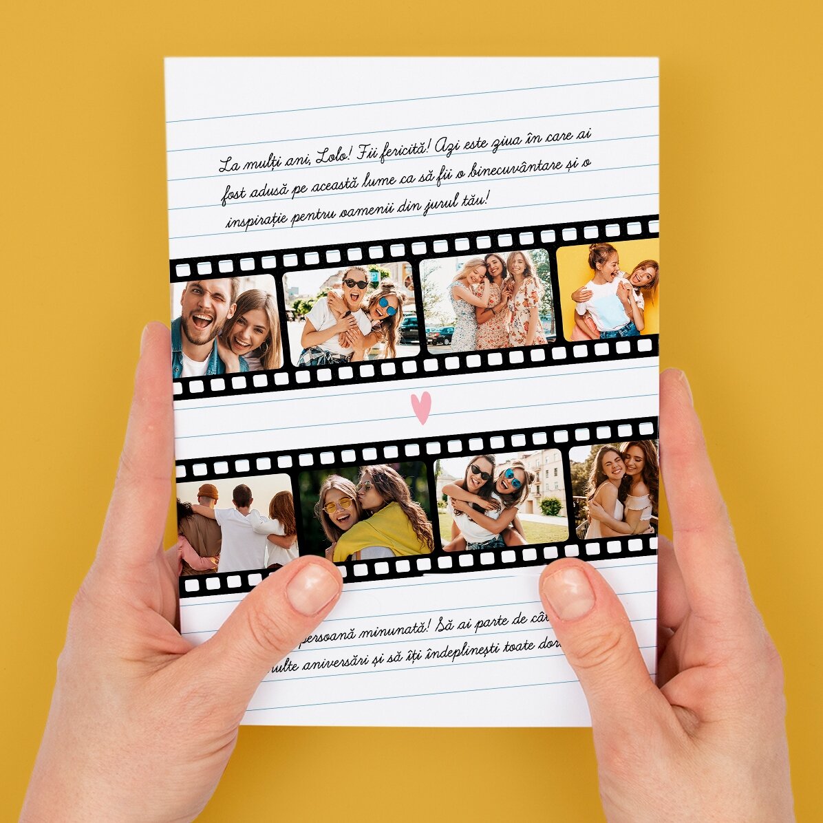 Personalised magnetic greeting card with 8 photos and text - Photos on film