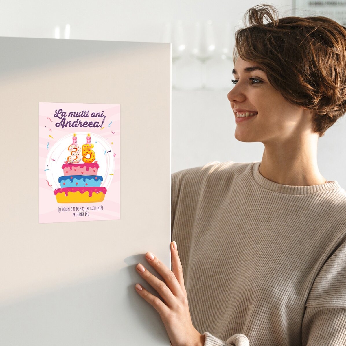 Personalised magnetic card with text and number - Birthday cake