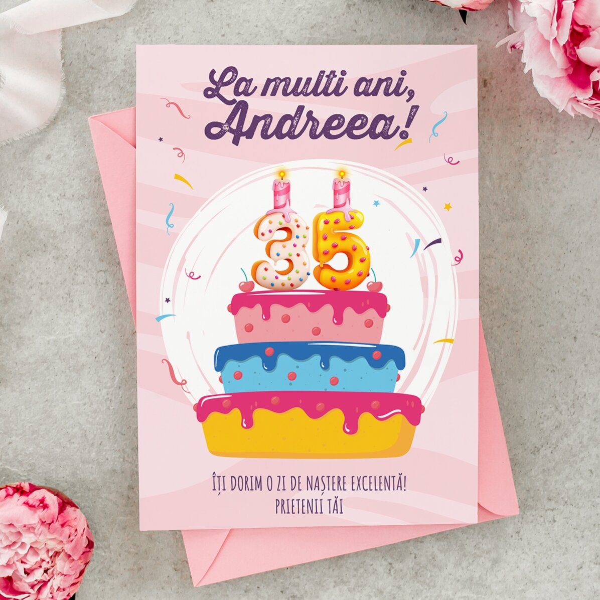 Personalised magnetic card with text and number - Birthday cake