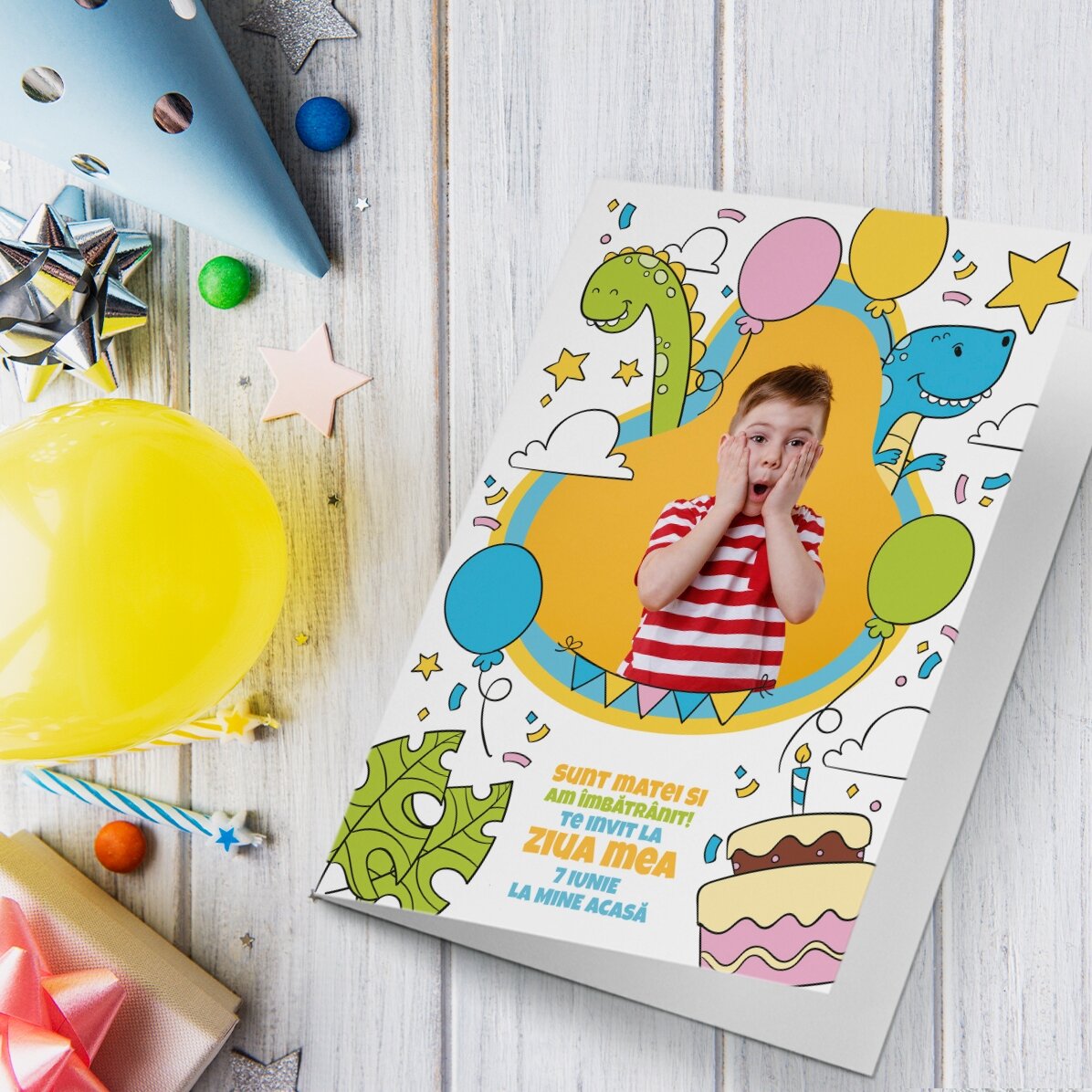 Personalised card with a photo and text - Dinosaurs